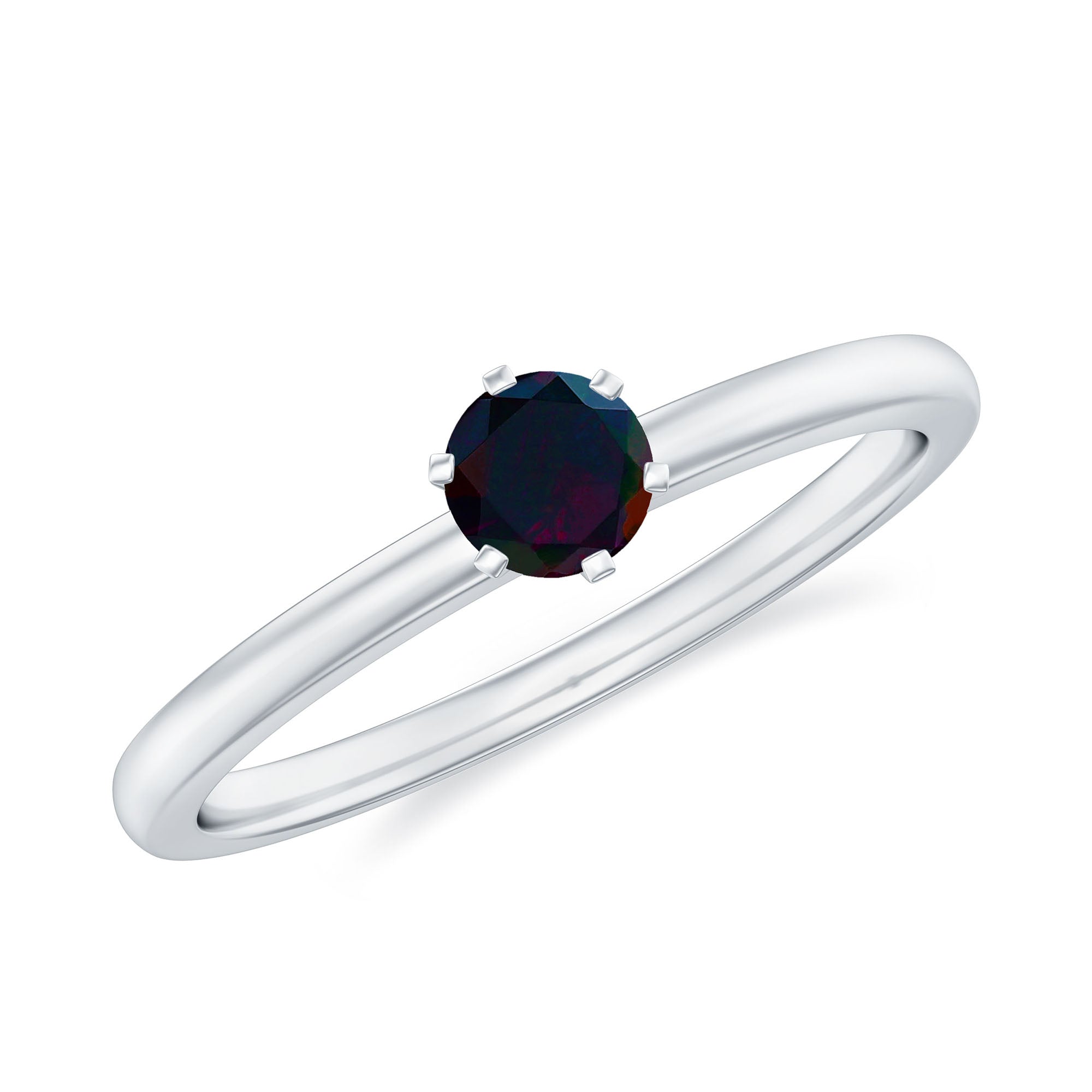 5MM Round Black Opal Solitaire Promise Ring AAA - Rosec Jewels