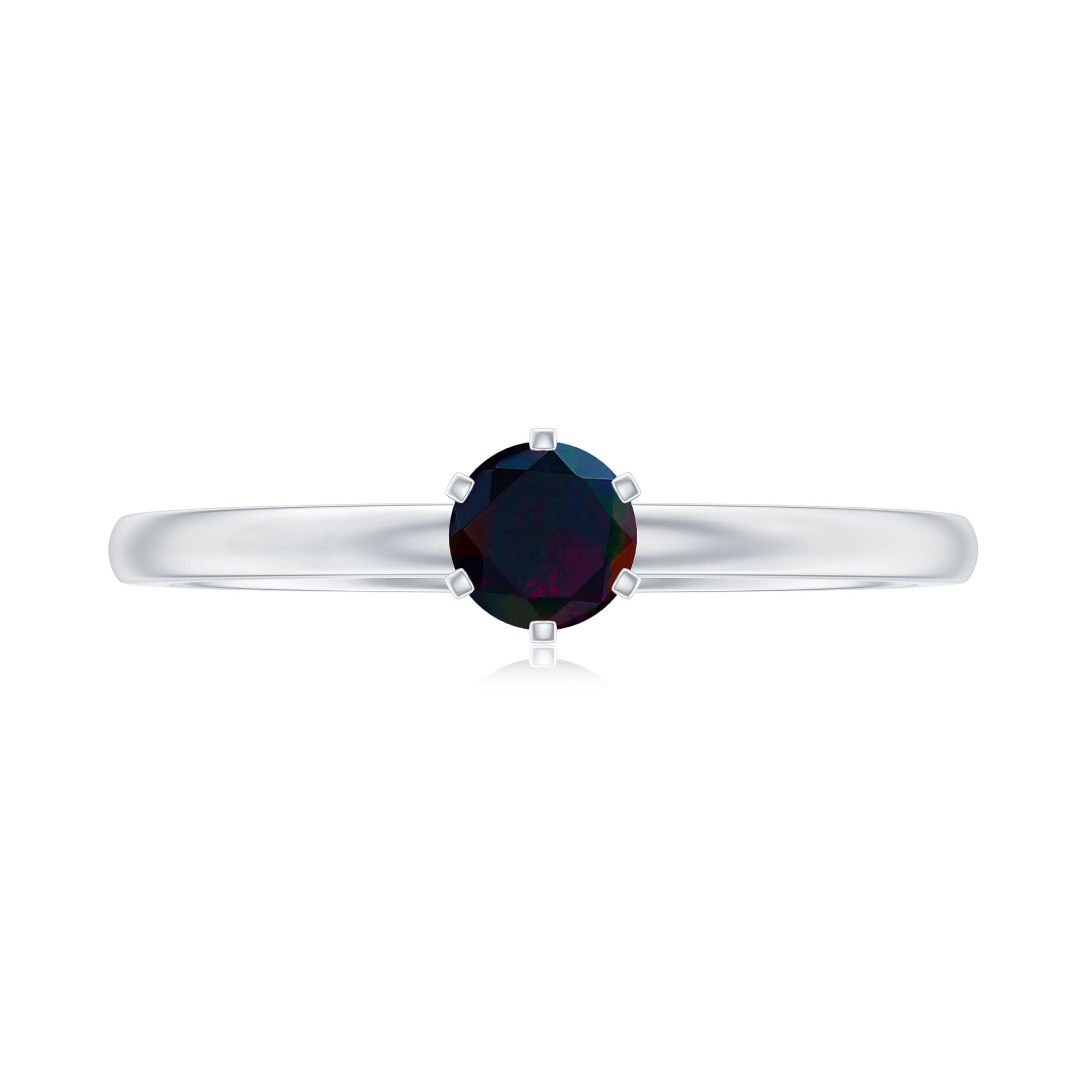 5MM Round Black Opal Solitaire Promise Ring AAA - Rosec Jewels