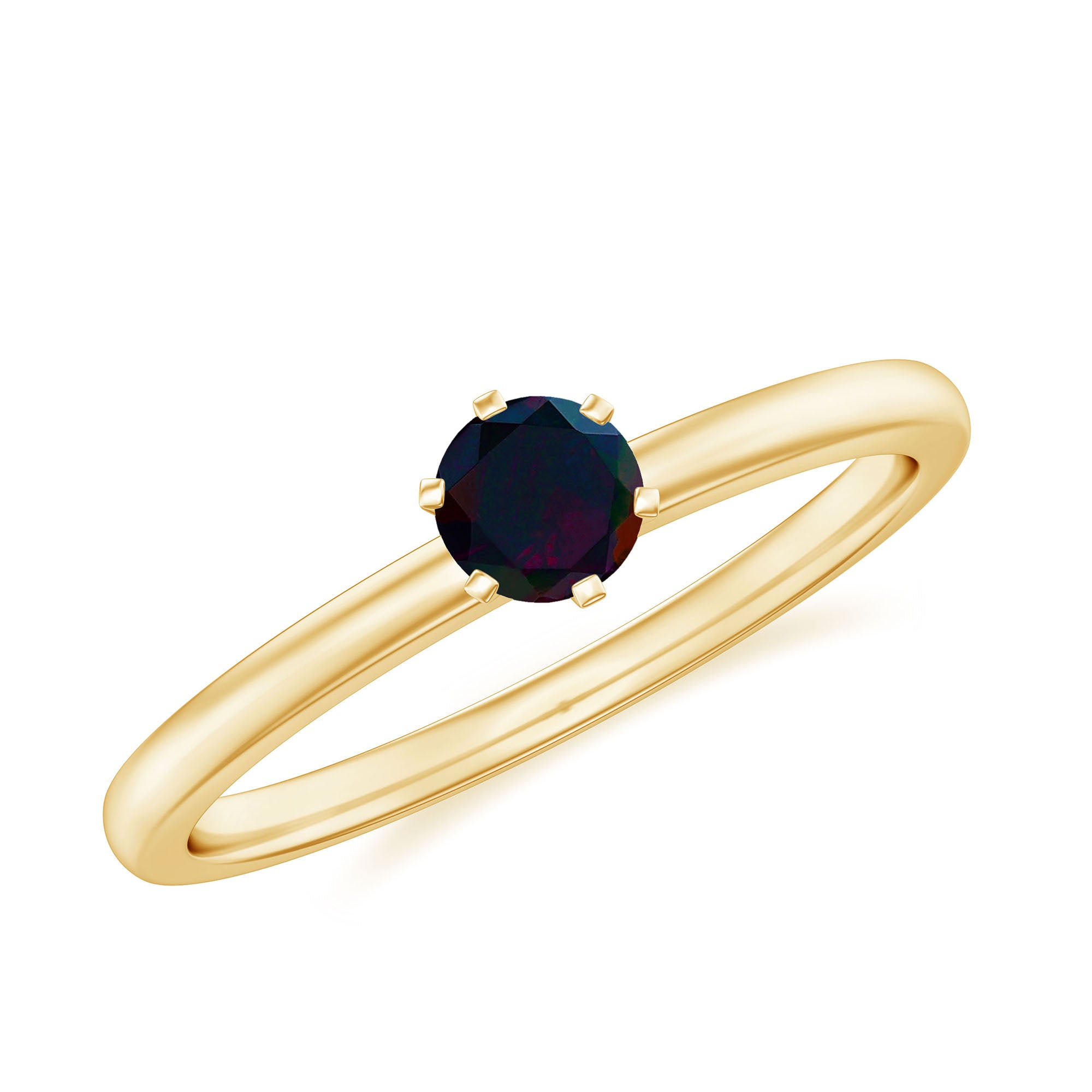 5MM Round Black Opal Solitaire Promise Ring AAA - Rosec Jewels
