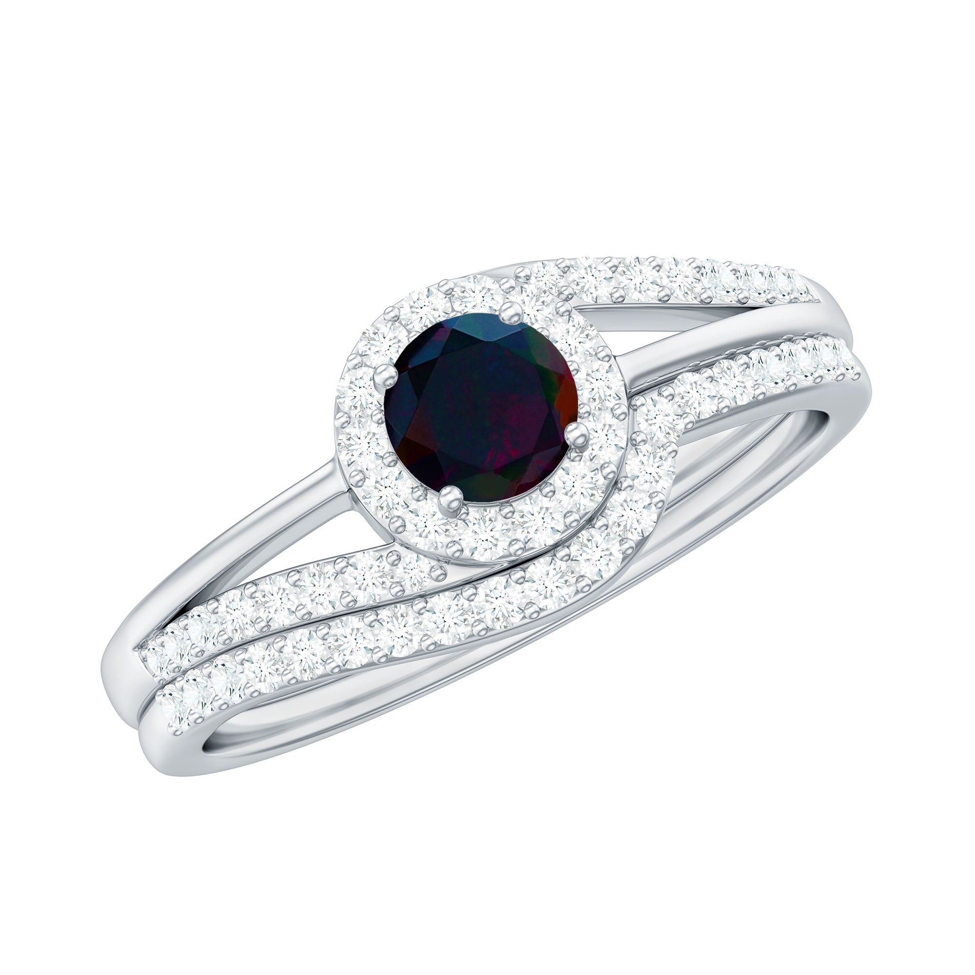 0.75 CT Classic Black Opal Engagement Ring with Diamond Enhancer
