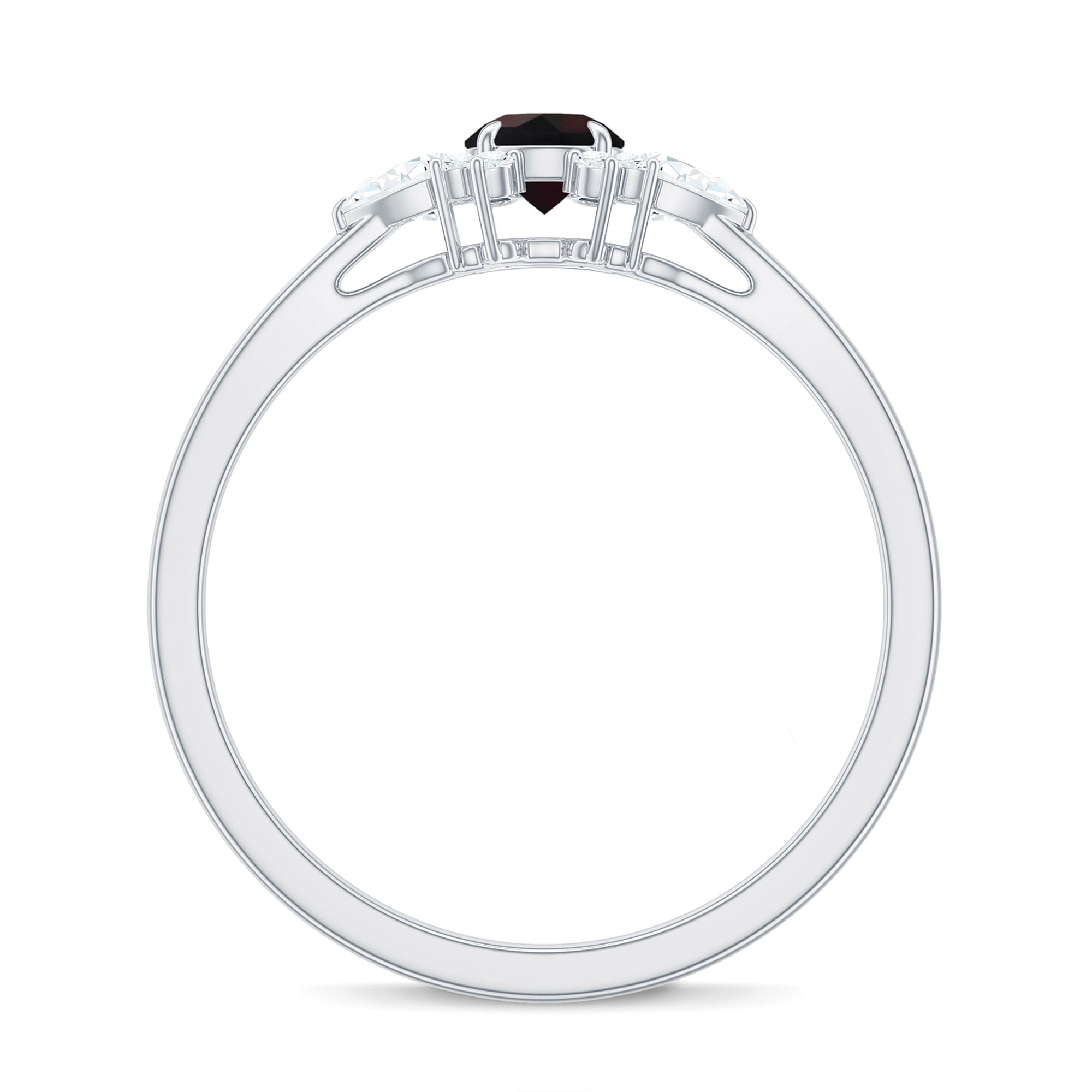 Claw Set Round Black Opal and Diamond Promise Ring AAA - Rosec Jewels