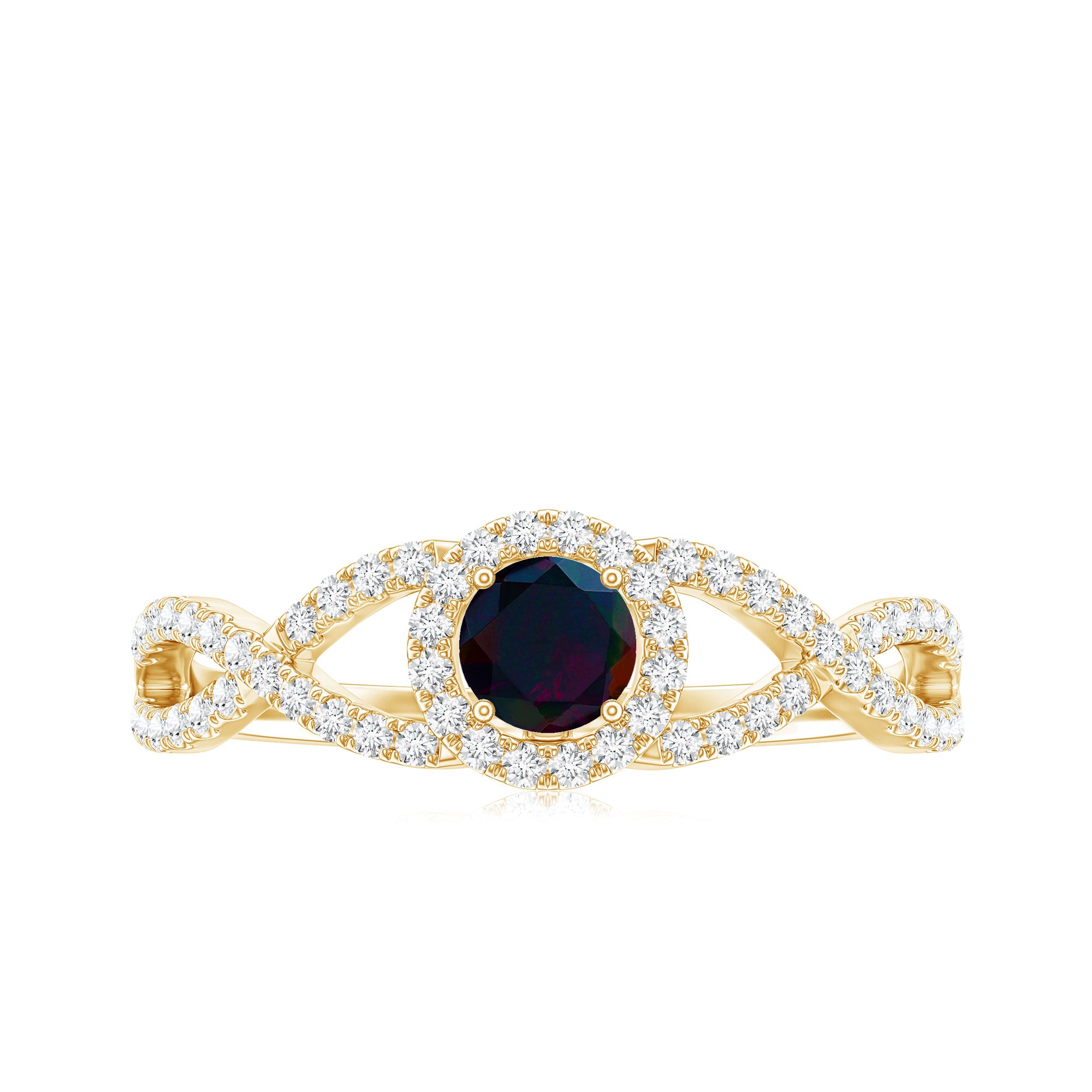 Natural Black Opal and Diamond Halo Engagement Ring AAA - Rosec Jewels