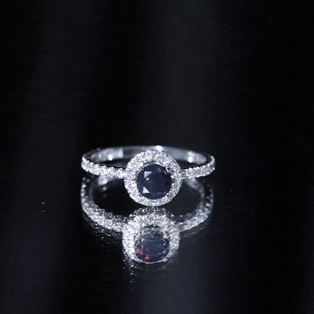 Genuine Black Opal Minimal Promise Ring with Diamond Halo AAA - Rosec Jewels