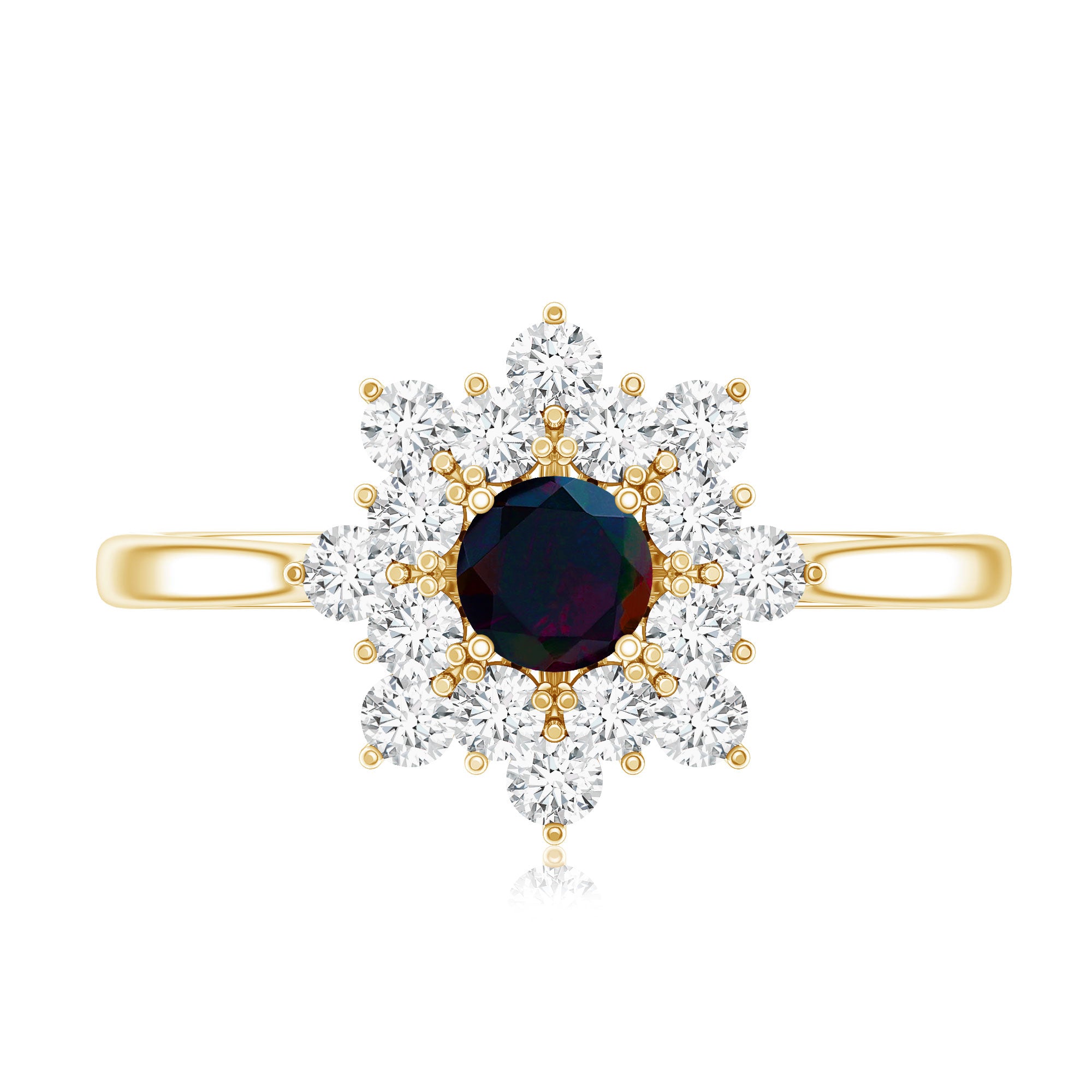 Black Opal and Diamond Flower Cluster Engagement Ring AAA - Rosec Jewels