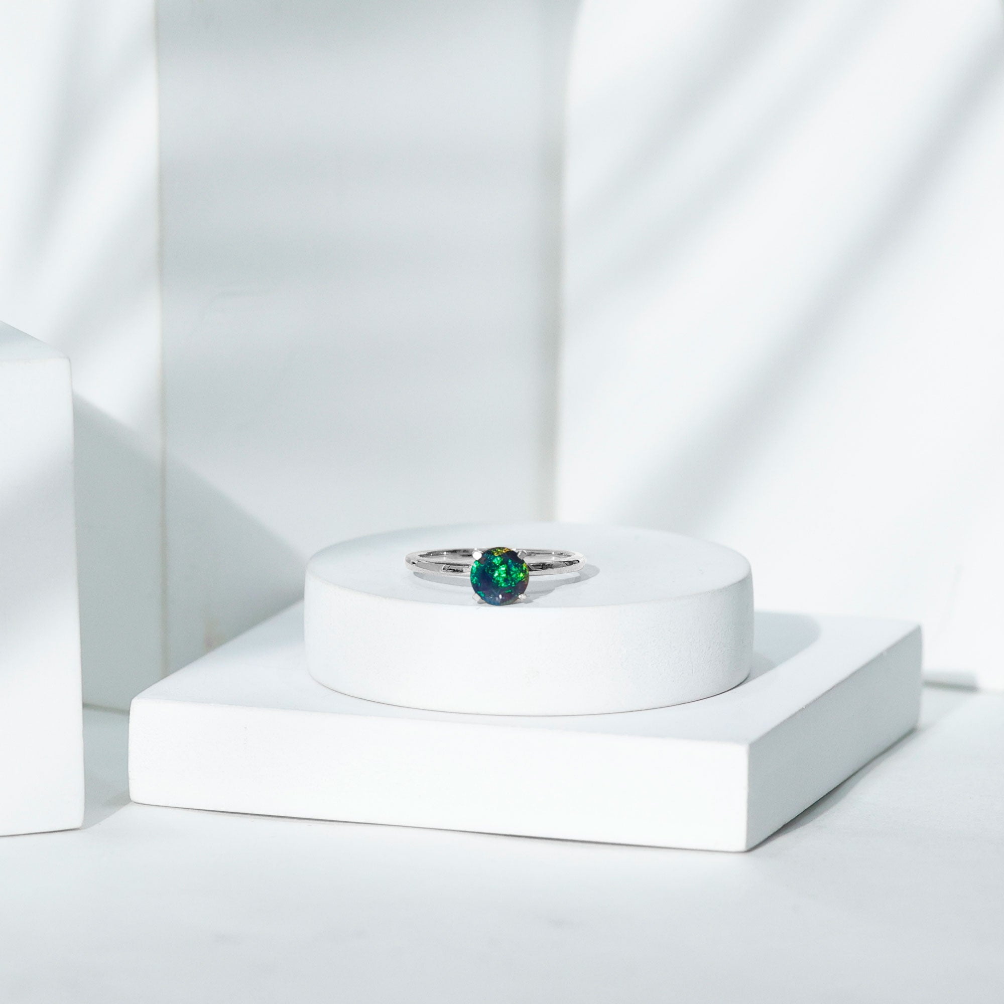 Genuine Black Opal Solitaire Ring for Women AAA - Rosec Jewels