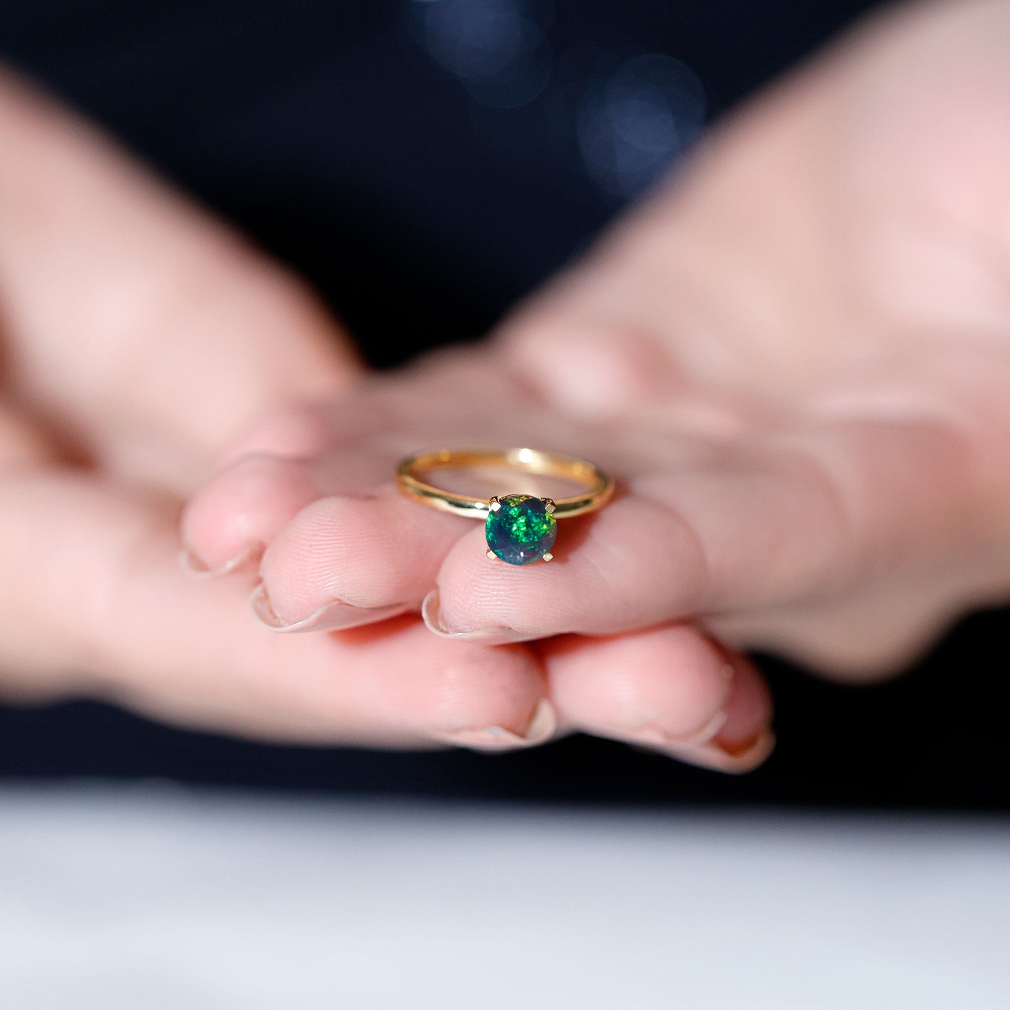 Genuine Black Opal Solitaire Ring for Women AAA - Rosec Jewels