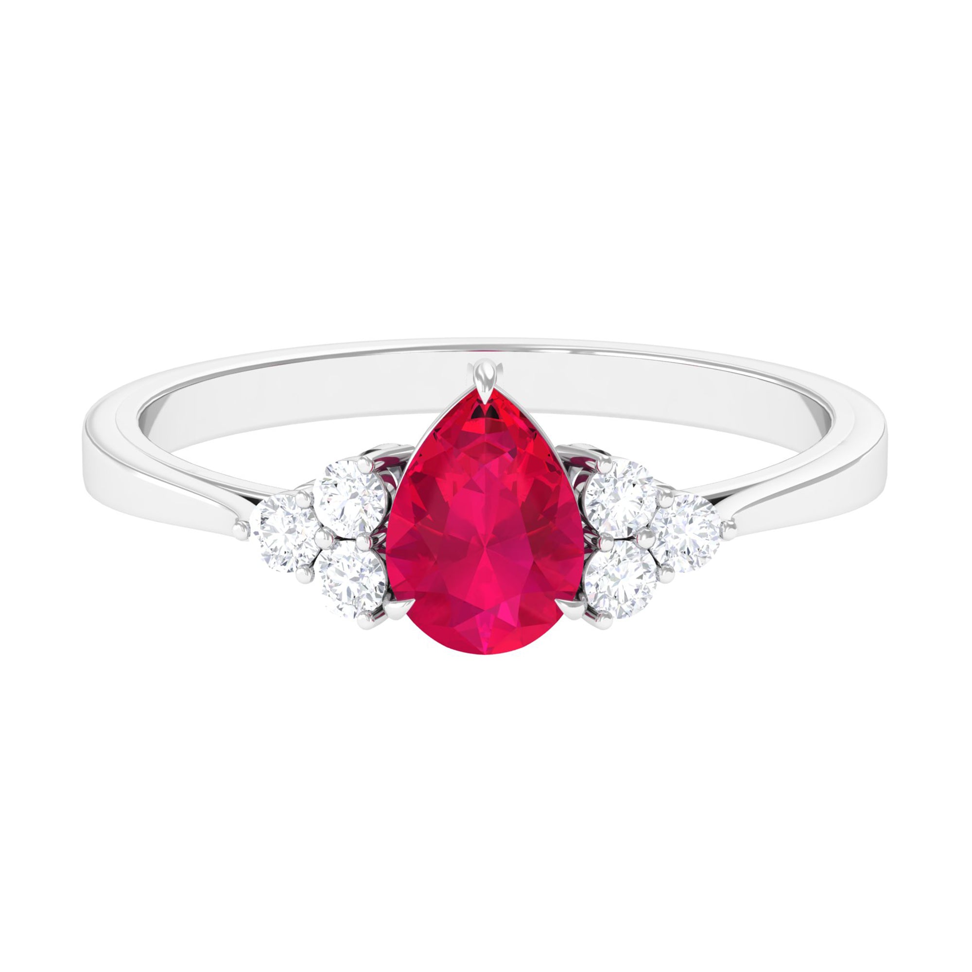 Claw Set Ruby Pear Solitaire Ring with Diamond Trio