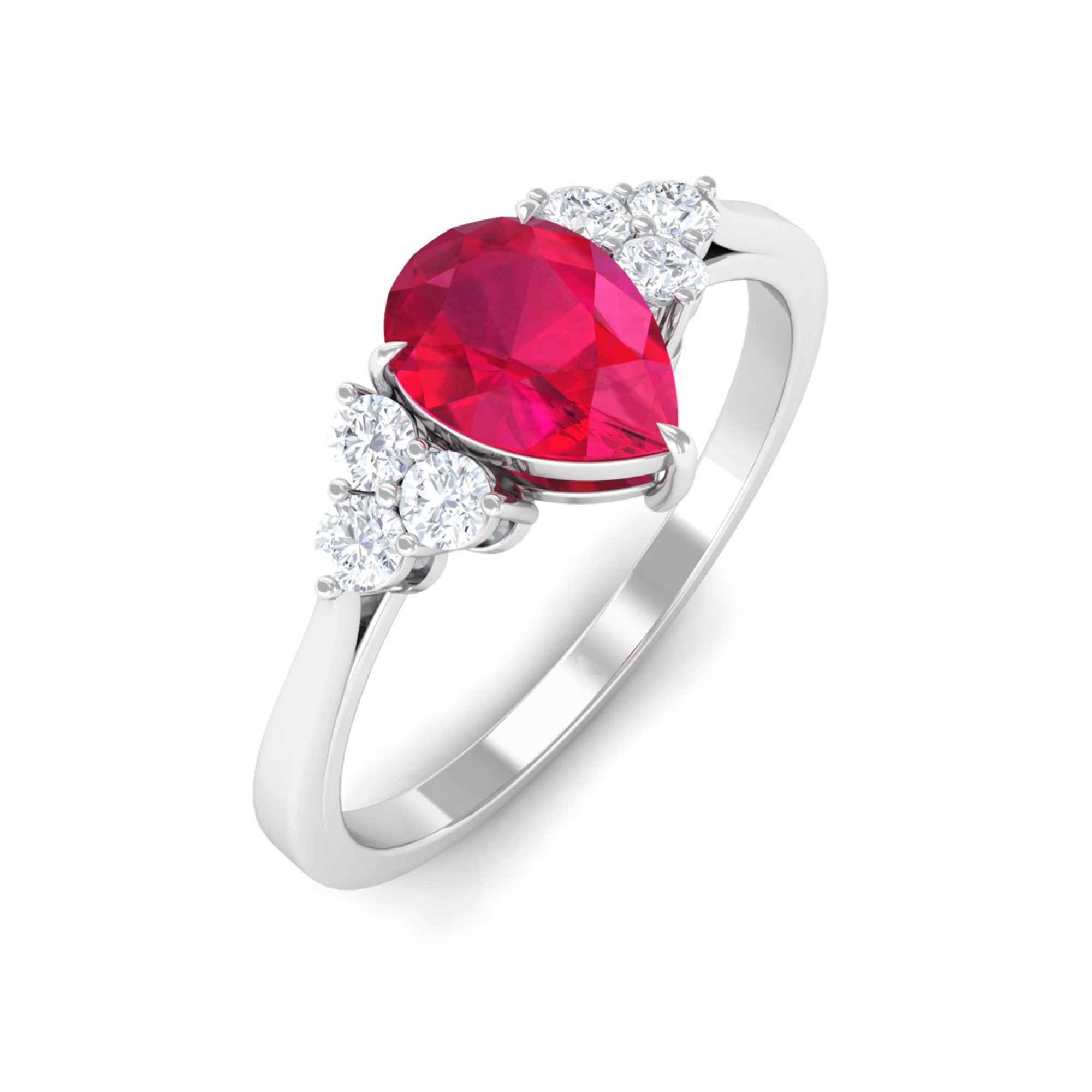 Natural 0.8 Carat Ruby Teardrop Engagement Ring with Diamond Trio AAA - Rosec Jewels