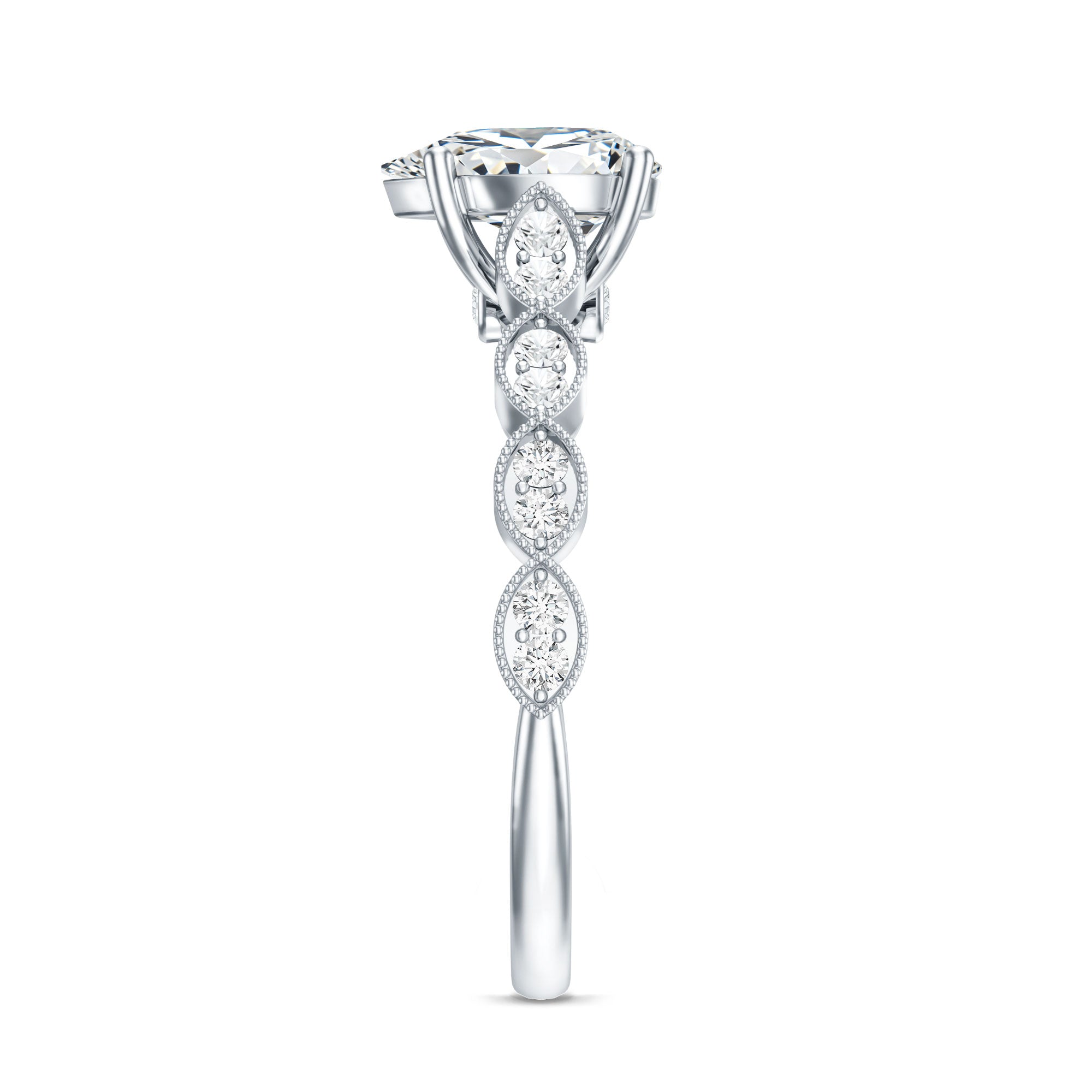Pear Shape Lab Grown Diamond Scalloped Solitaire Ring Lab - ( EF-VS ) - Rosec Jewels