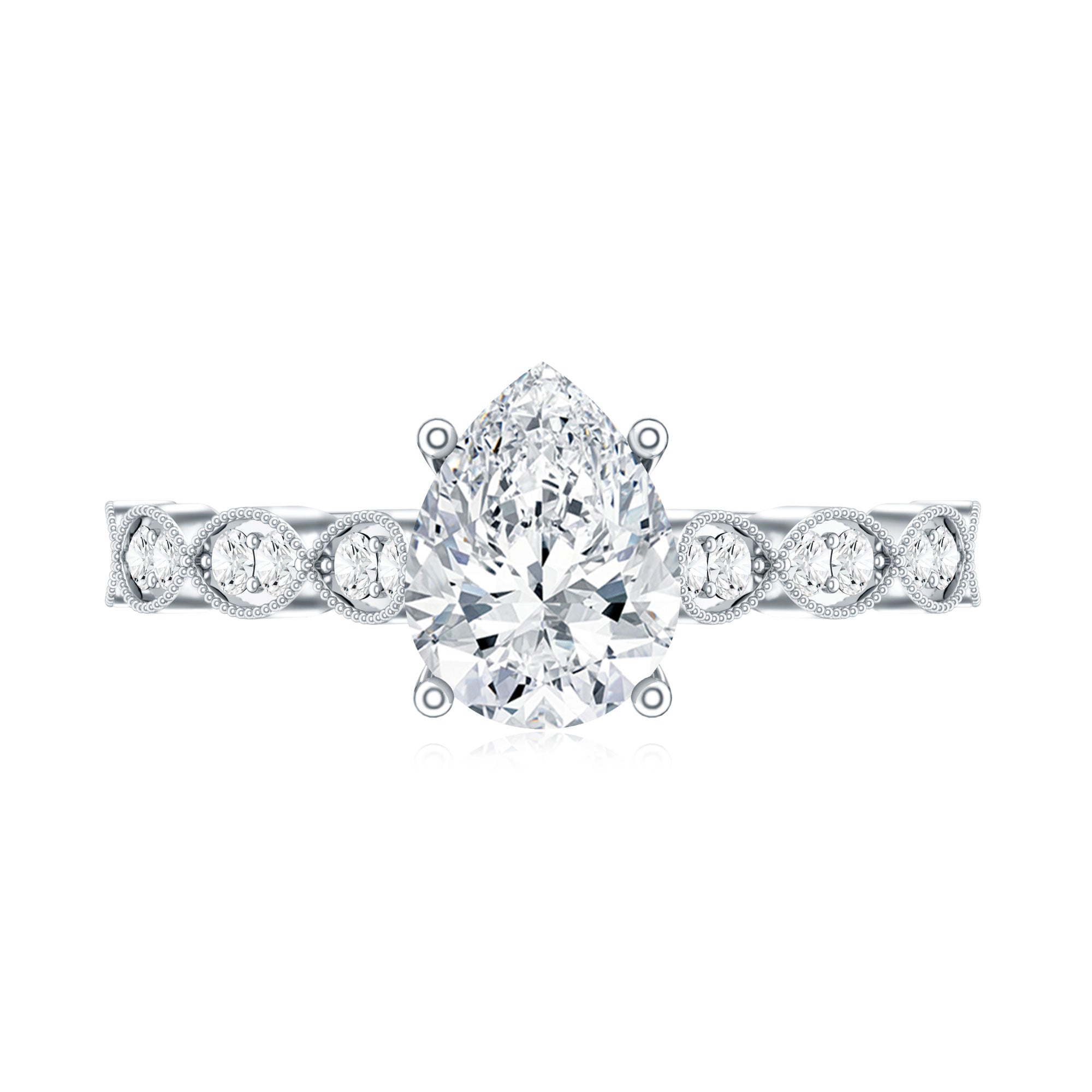 Pear Shape Lab Grown Diamond Scalloped Solitaire Ring Lab - ( EF-VS ) - Rosec Jewels