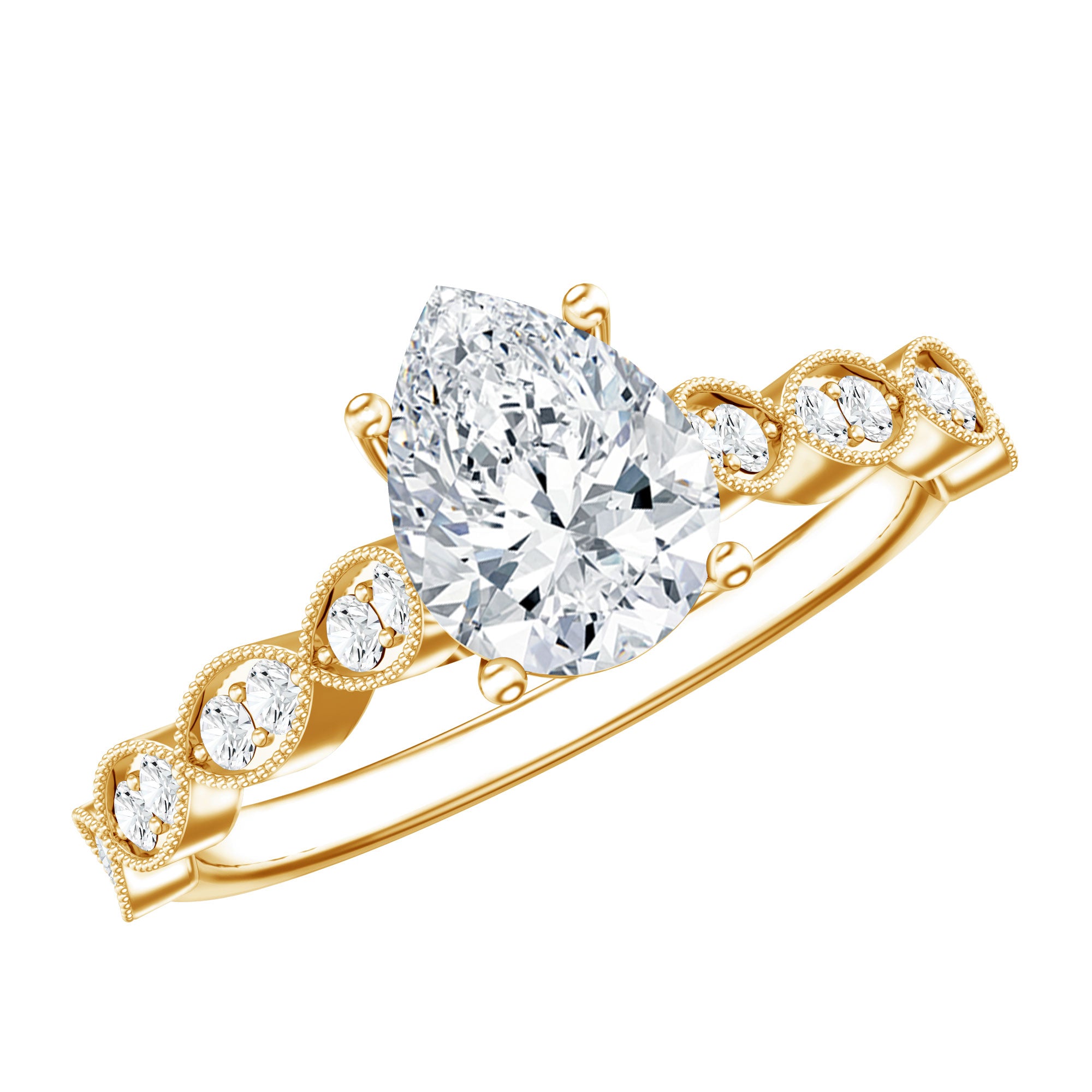 Pear Shape Lab Grown Diamond Scalloped Solitaire Ring Lab - ( EF-VS ) - Rosec Jewels