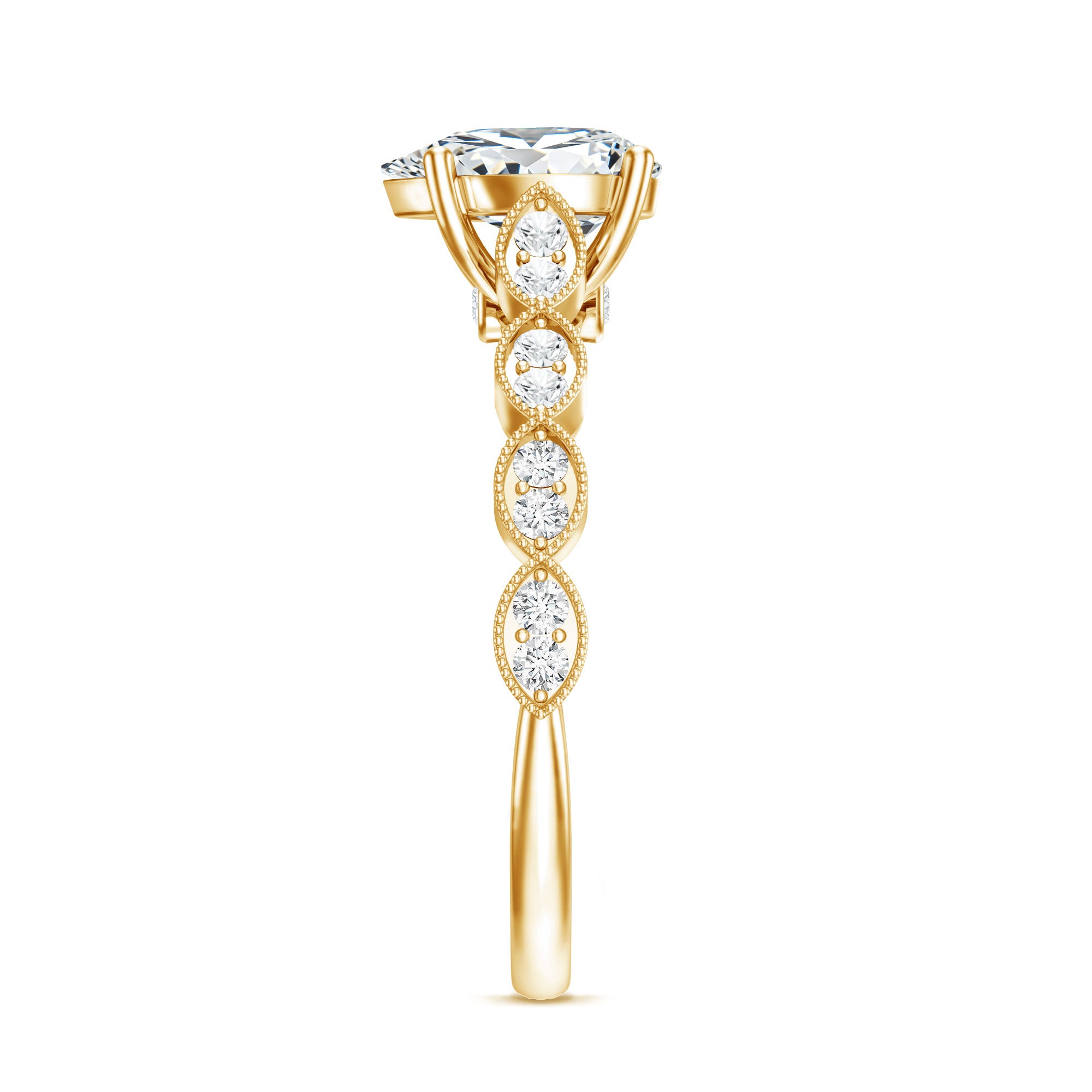 Pear Shape Lab Grown Diamond Scalloped Solitaire Ring Lab - ( EF-VS ) - Rosec Jewels
