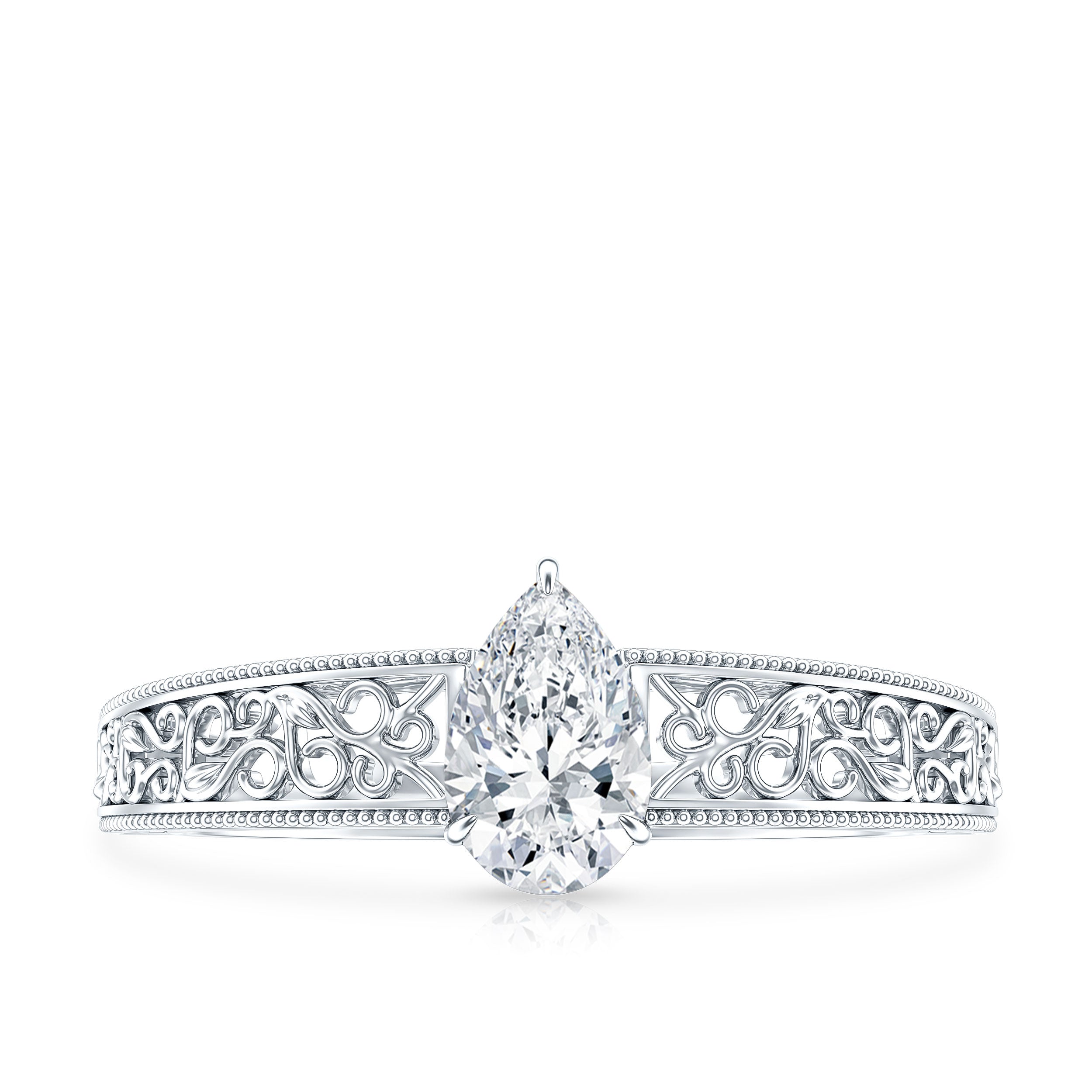 Pear Shape Lab Grown Diamond Vintage Inspired Solitaire Ring Lab - ( EF-VS ) - Rosec Jewels