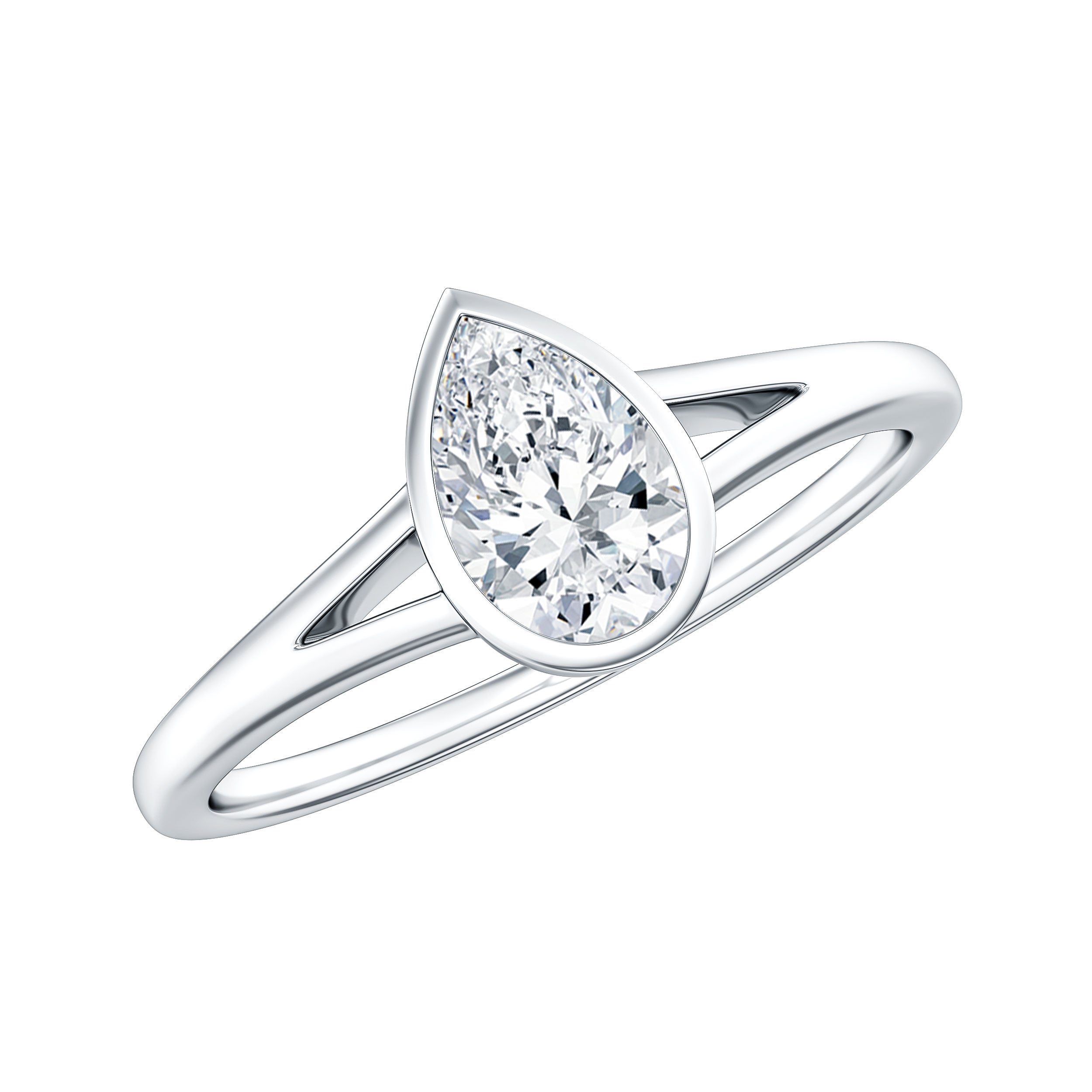 Pear Cut Lab Grown Diamond Solitaire Ring in Split Shank Lab - ( EF-VS ) - Rosec Jewels