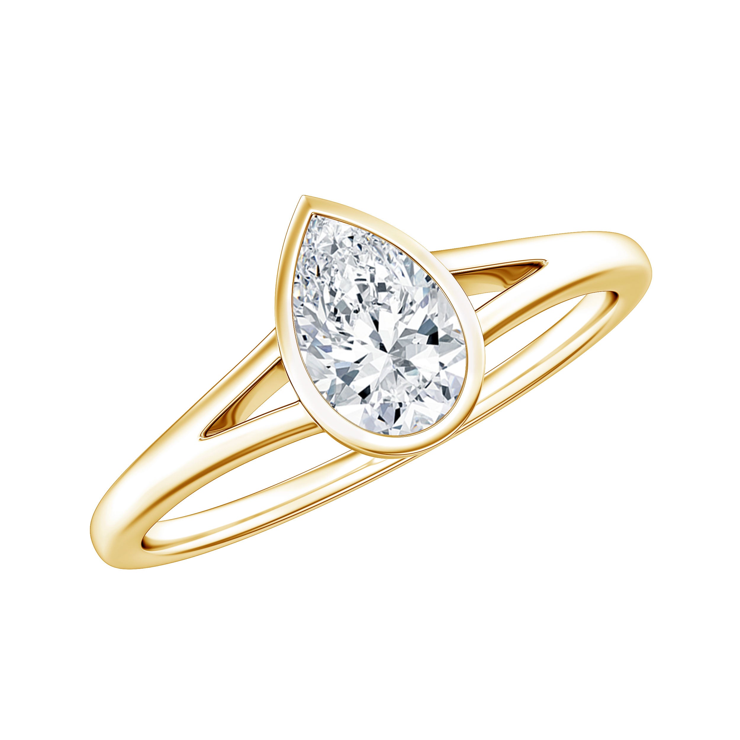 Pear Cut Lab Grown Diamond Solitaire Ring in Split Shank Lab - ( EF-VS ) - Rosec Jewels