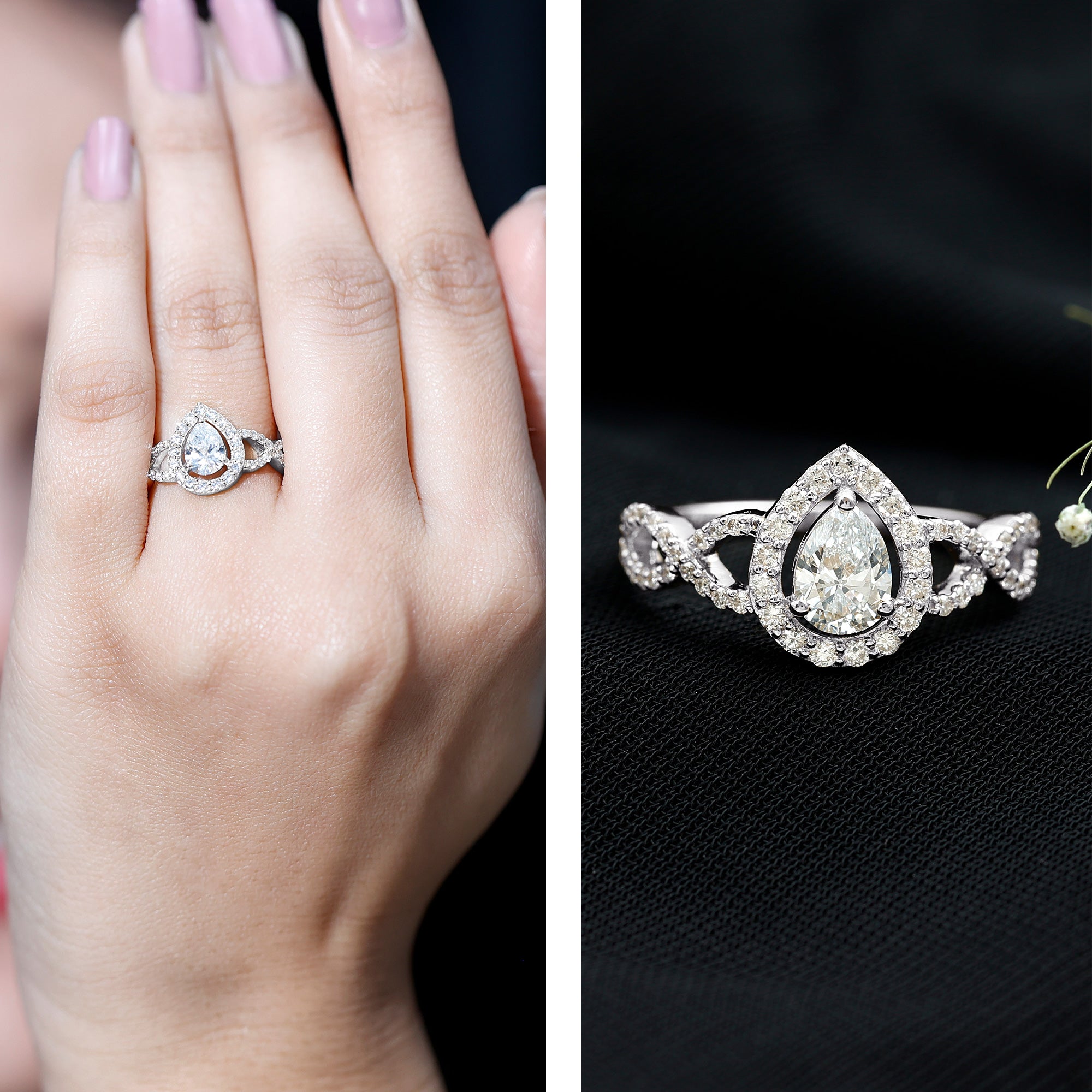 Pear Shape Lab Grown Diamond Teardrop Engagement Ring Lab - ( EF-VS ) - Rosec Jewels