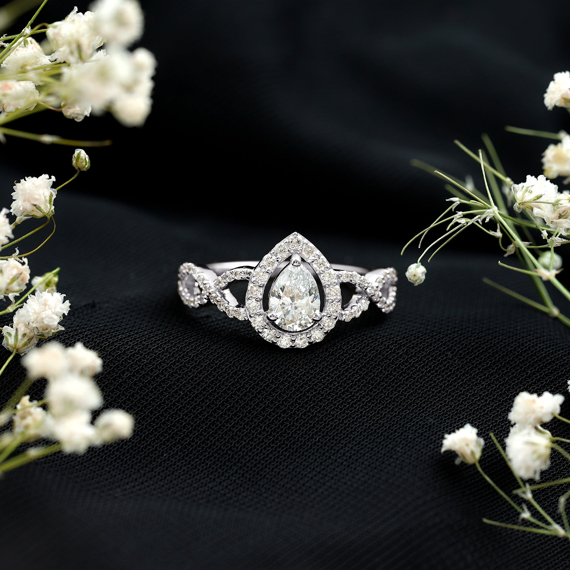 Pear Shape Lab Grown Diamond Teardrop Engagement Ring Lab - ( EF-VS ) - Rosec Jewels