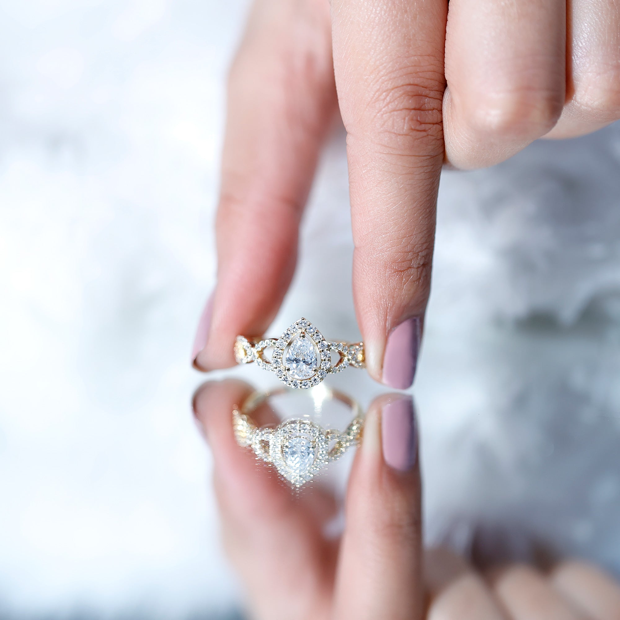 Pear Shape Lab Grown Diamond Teardrop Engagement Ring Lab - ( EF-VS ) - Rosec Jewels