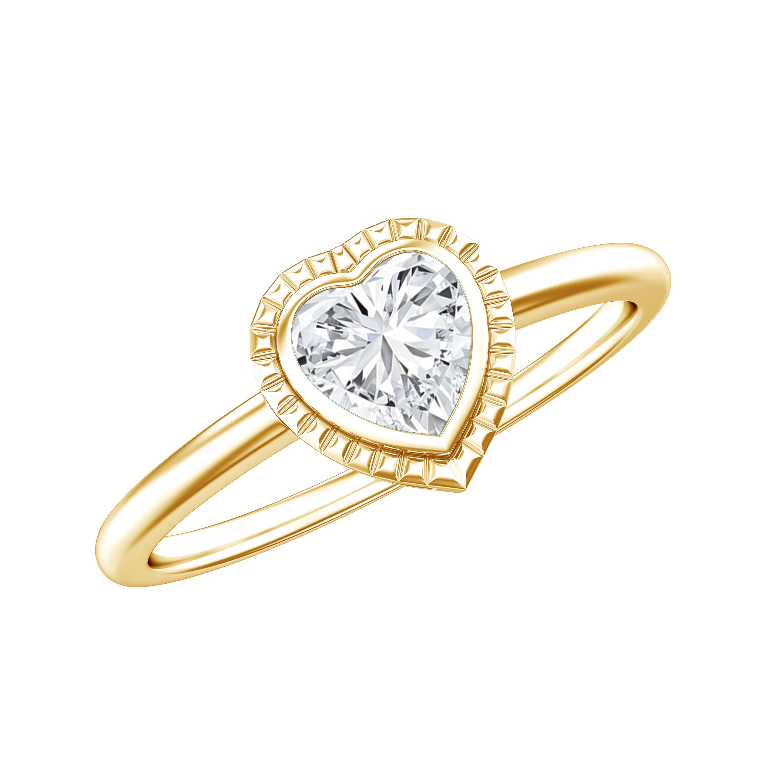 Lab Grown Diamond Heart Solitaire Ring with Engraved Details Lab - ( EF-VS ) - Rosec Jewels