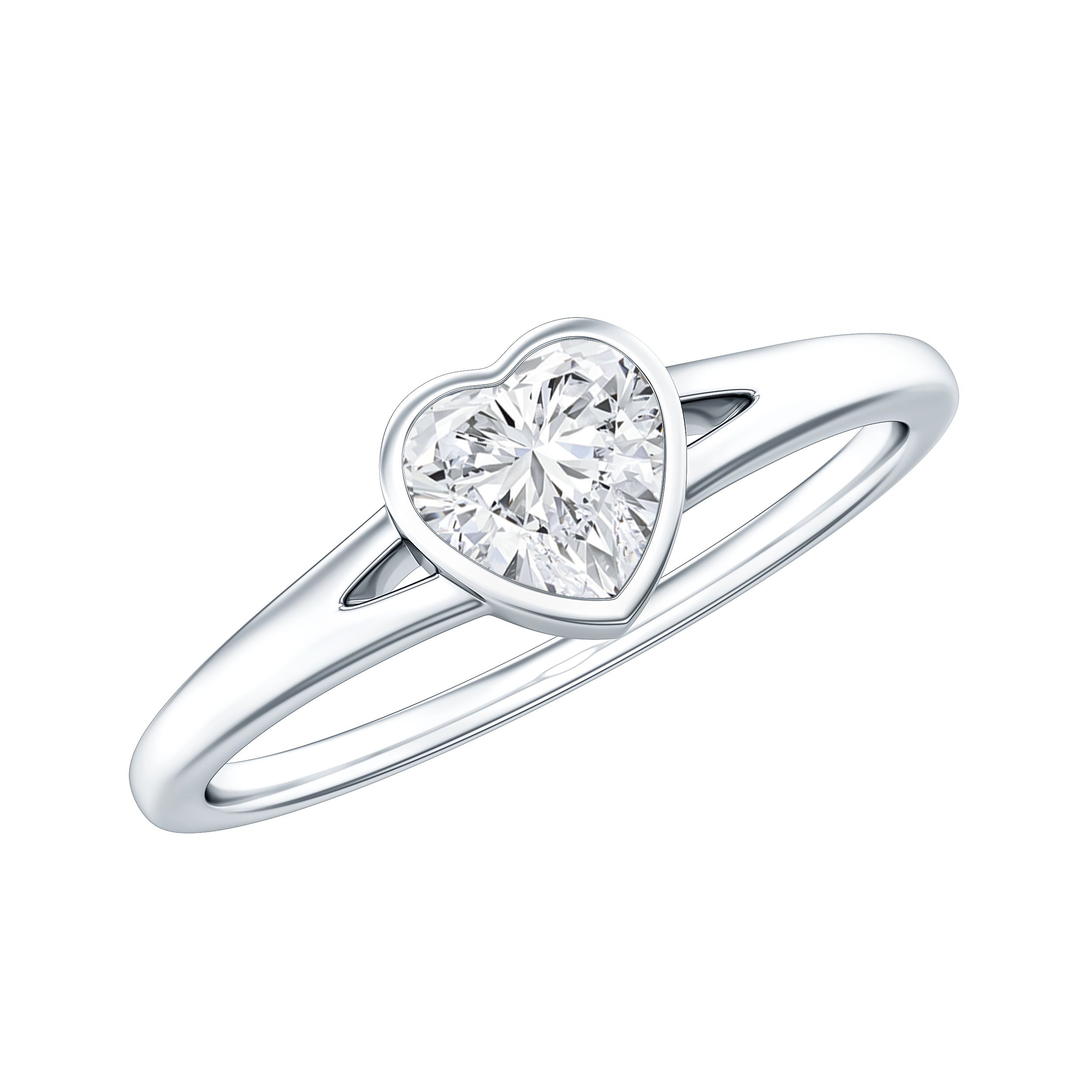 Heart Shape Lab Grown Diamond Solitaire Ring in Split Shank Lab - ( EF-VS ) - Rosec Jewels