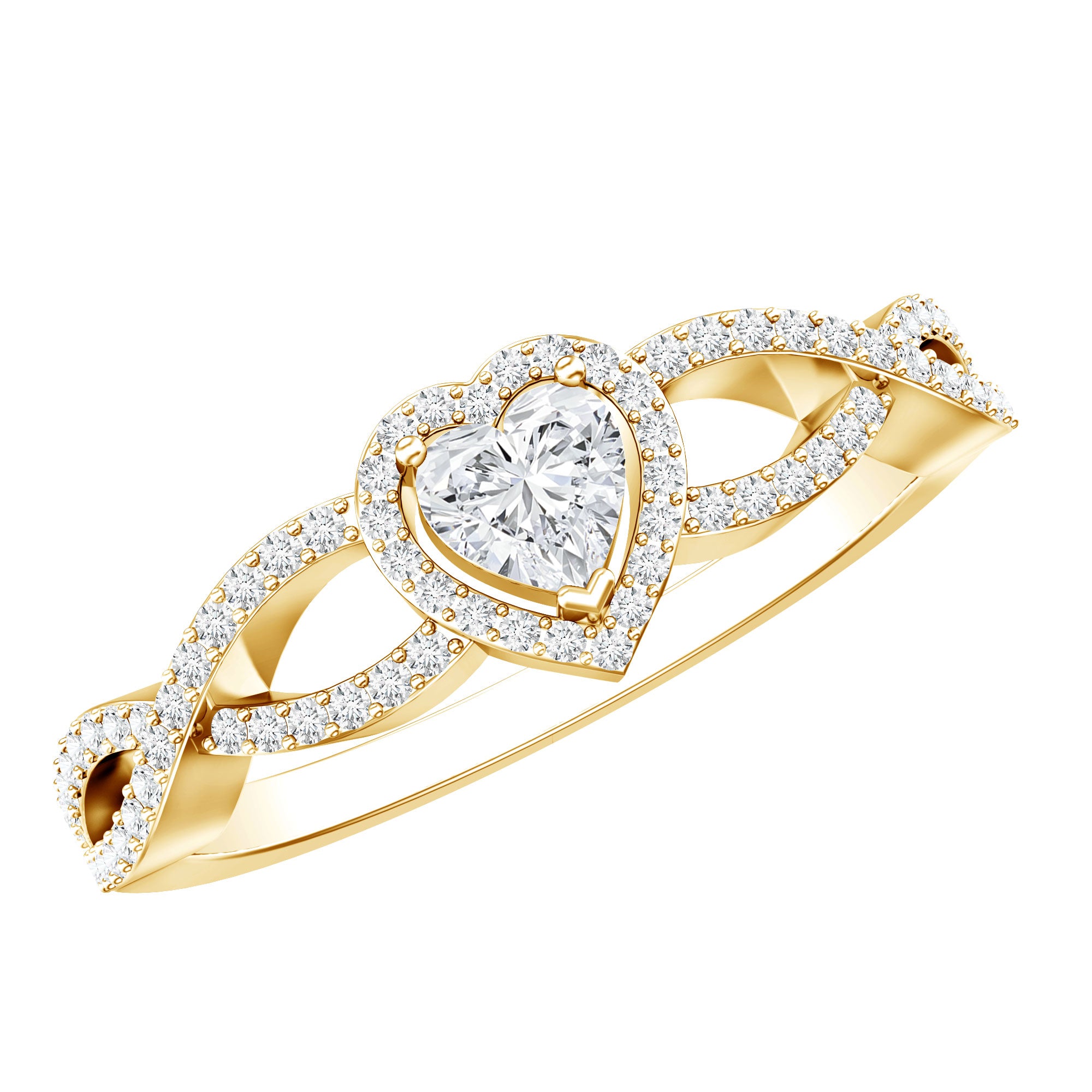 Heart Shape Lab Grown Diamond Criss Cross Engagement Ring Lab - ( EF-VS ) - Rosec Jewels