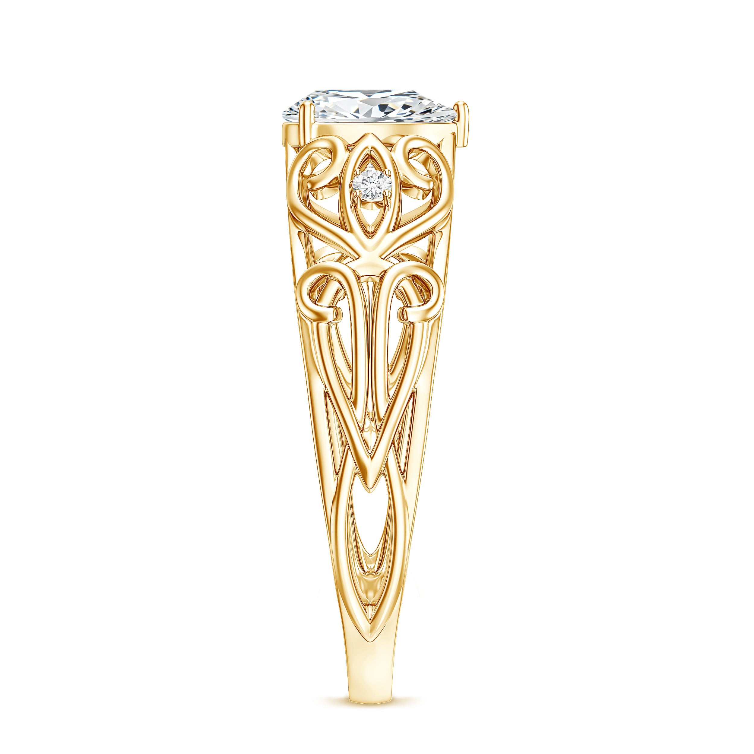 Pear Shaped Lab Created Diamond Solitaire Filigree Ring Lab - ( EF-VS ) - Rosec Jewels