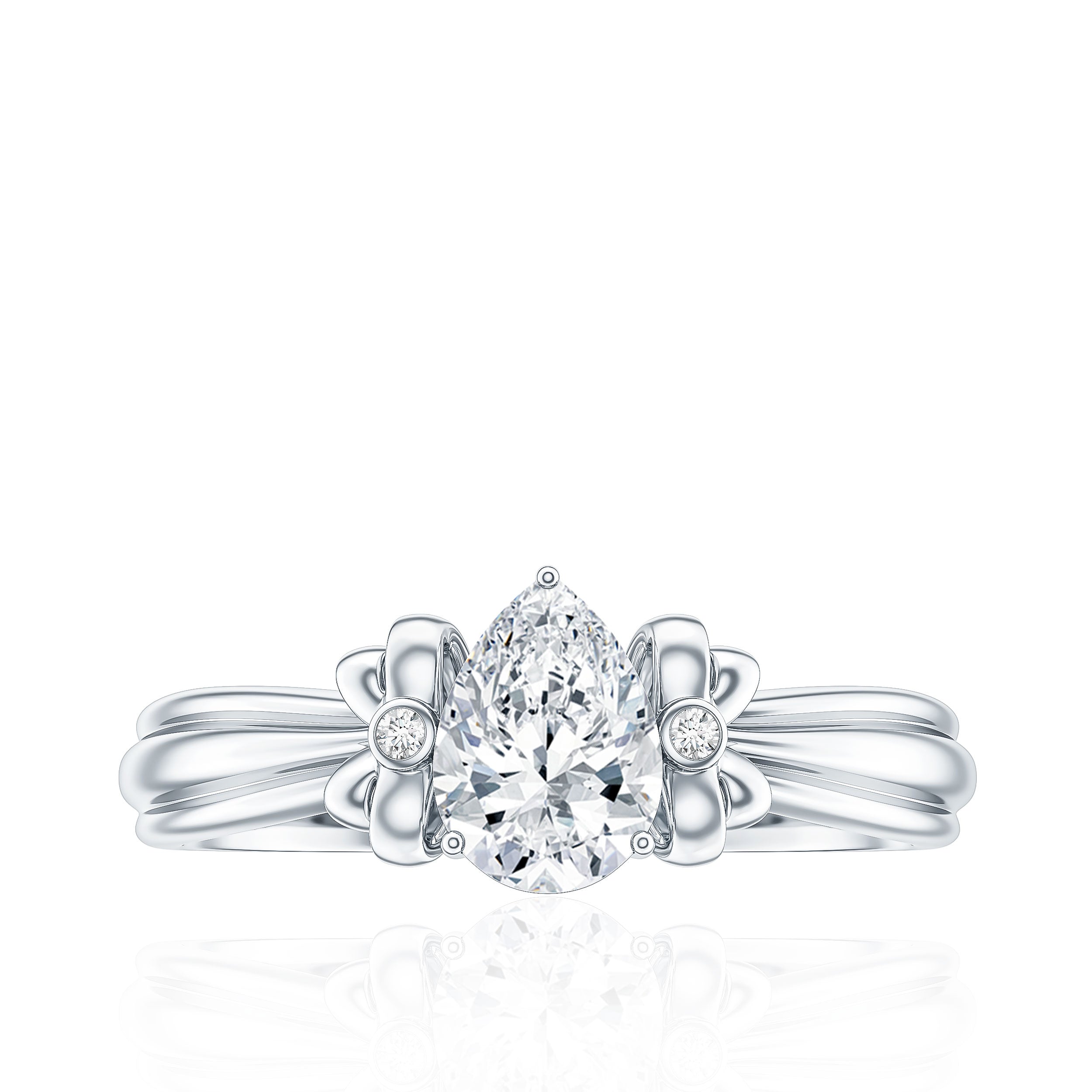 Pear Cut Lab Grown Diamond Solitaire Engagement Ring with Bow Lab - ( EF-VS ) - Rosec Jewels