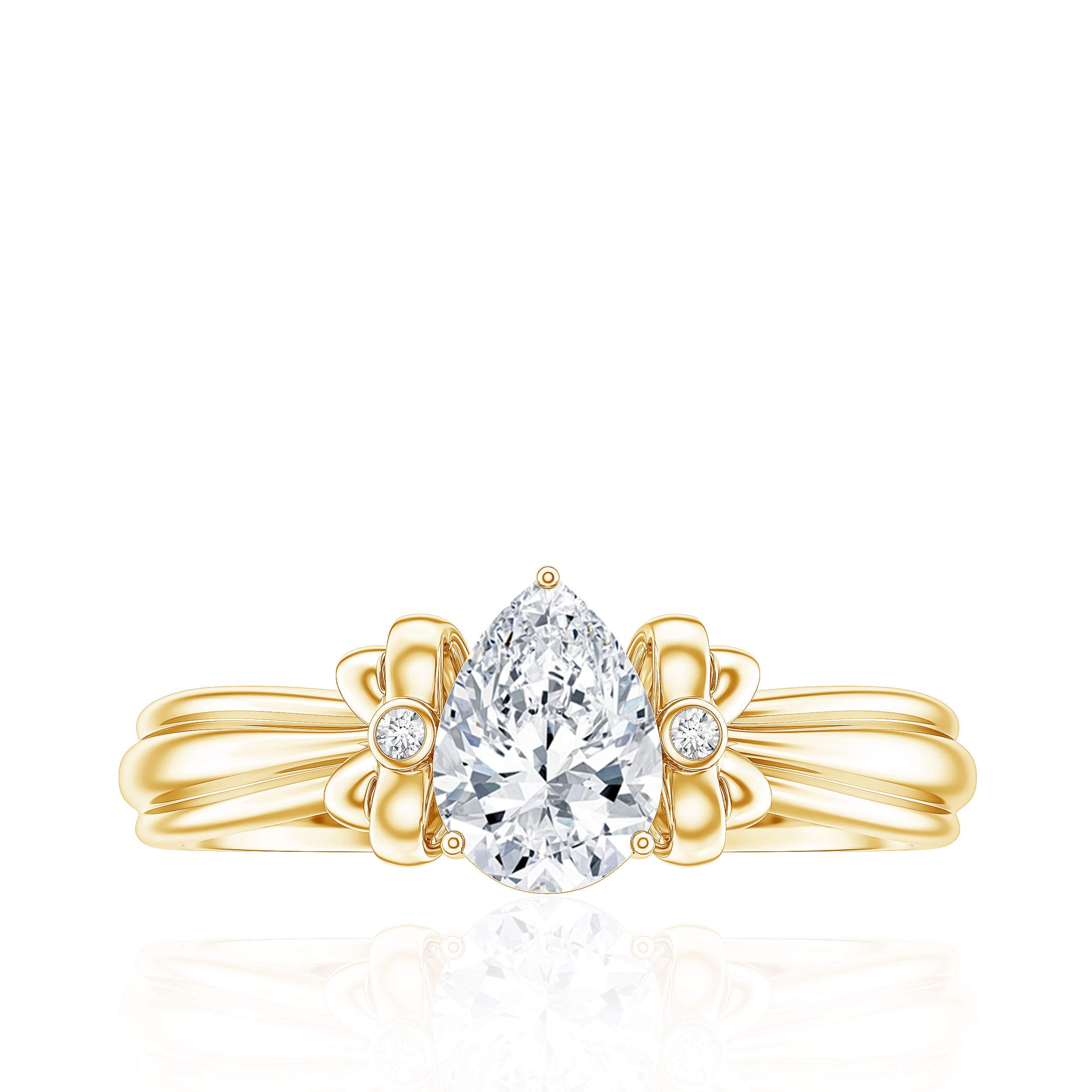 Pear Cut Lab Grown Diamond Solitaire Engagement Ring with Bow Lab - ( EF-VS ) - Rosec Jewels