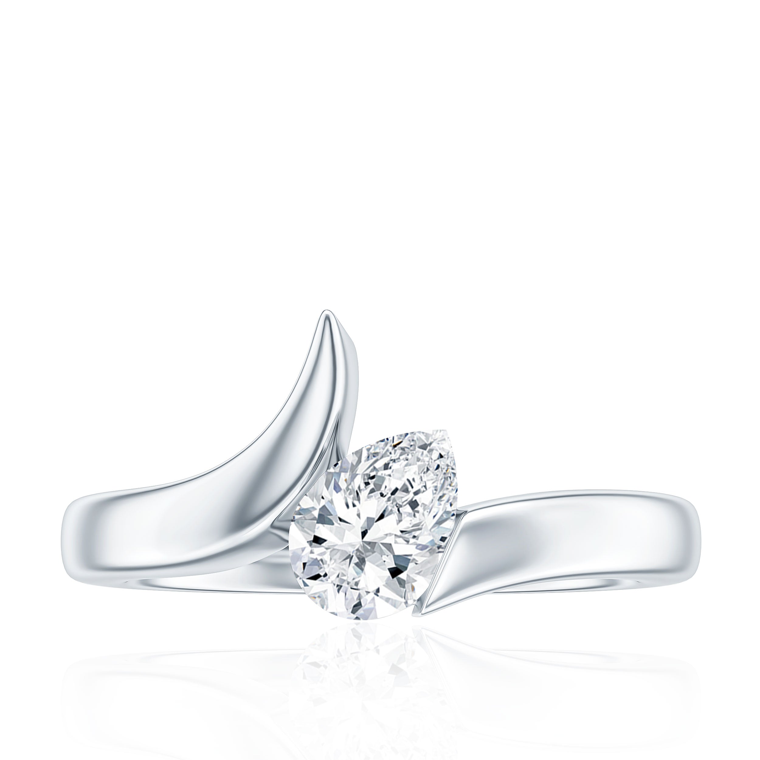 Pear Shape Lab Grown Diamond Solitaire Bypass Ring Lab - ( EF-VS ) - Rosec Jewels