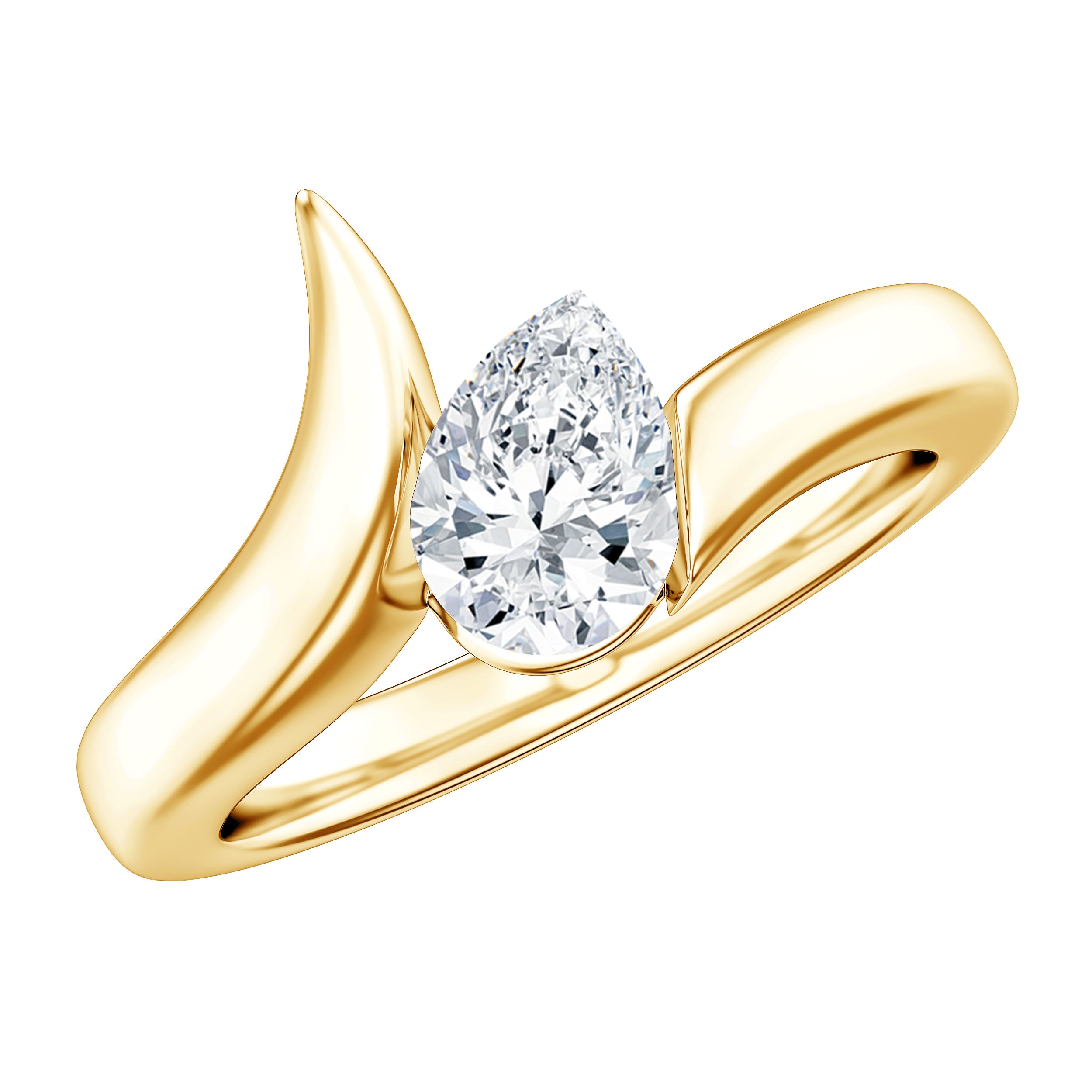 Pear Shape Lab Grown Diamond Solitaire Bypass Ring Lab - ( EF-VS ) - Rosec Jewels