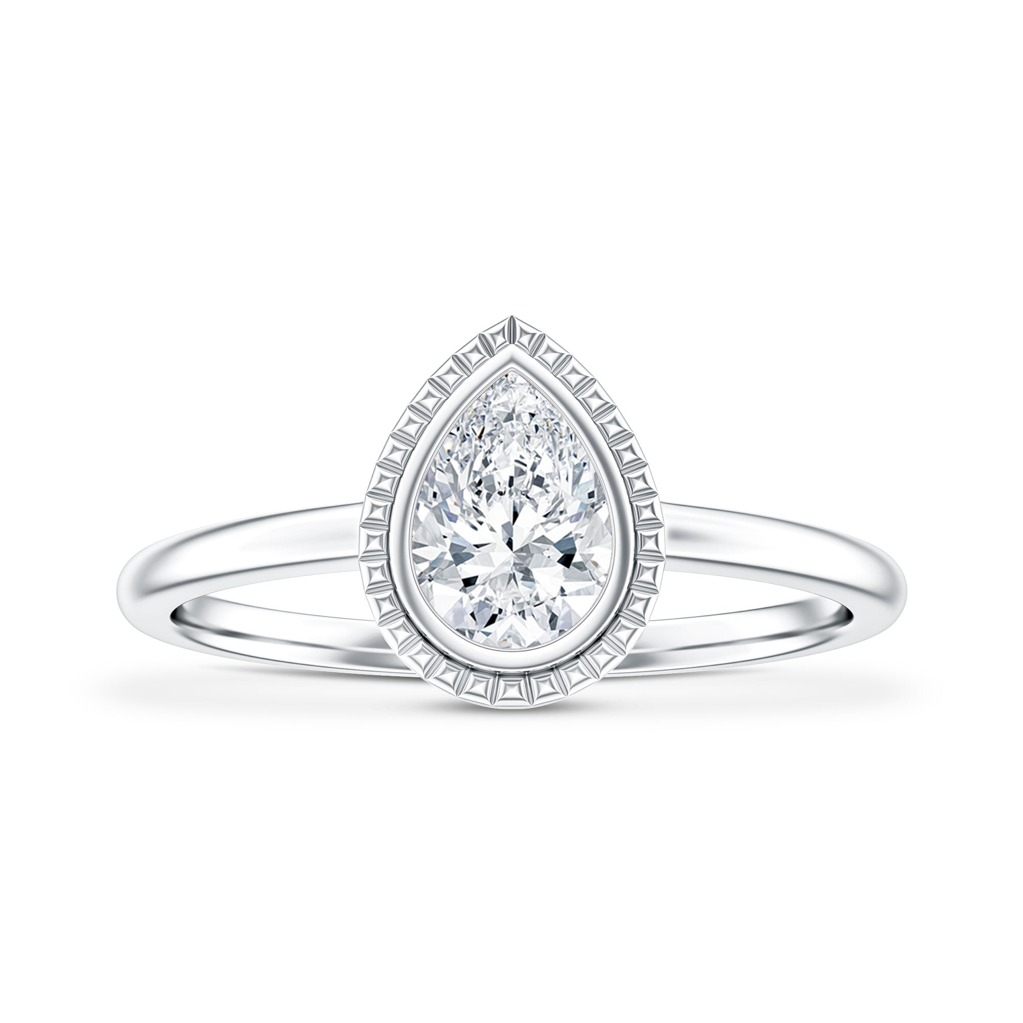 Pear Cut Lab Grown Diamond Solitaire Ring with Engraved Details Lab - ( EF-VS ) - Rosec Jewels
