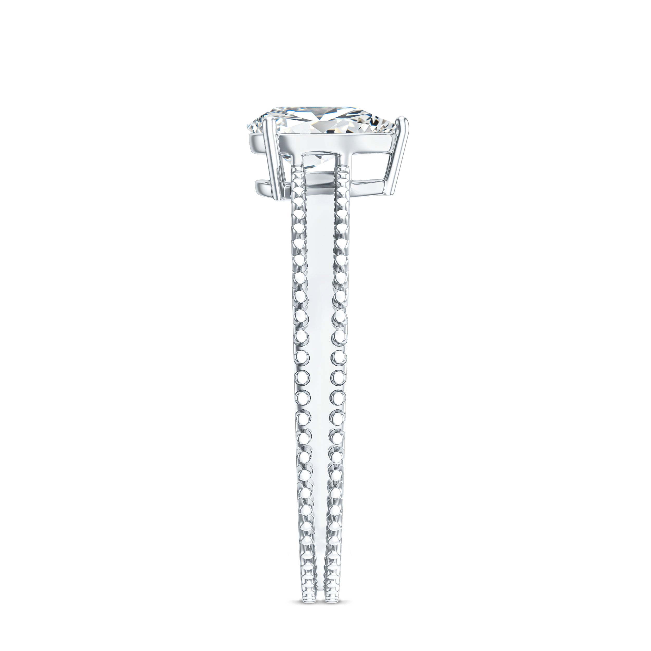Pear Shaped Lab Grown Diamond Solitaire Ring with Beaded Detailing Lab - ( EF-VS ) - Rosec Jewels