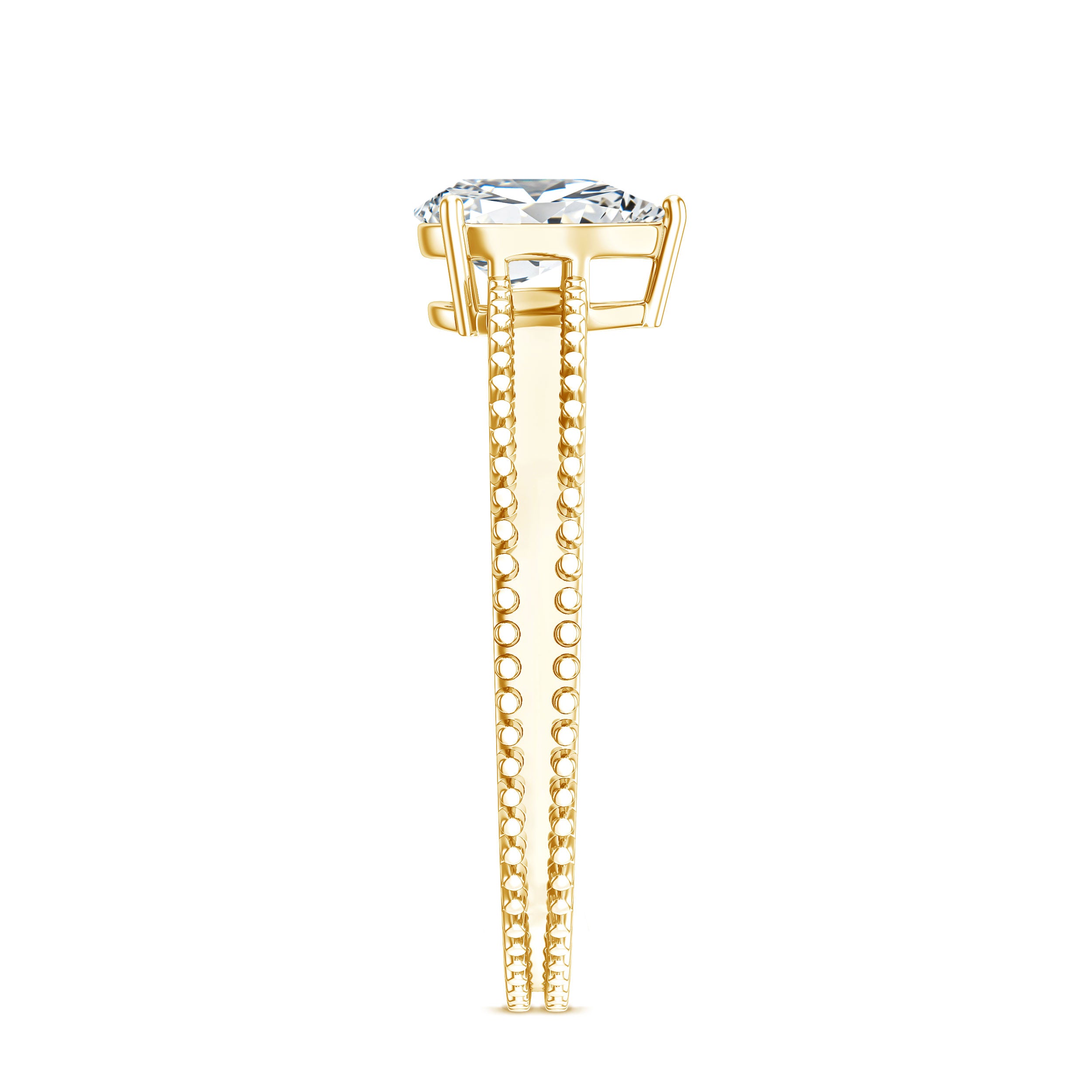 Pear Shaped Lab Grown Diamond Solitaire Ring with Beaded Detailing Lab - ( EF-VS ) - Rosec Jewels