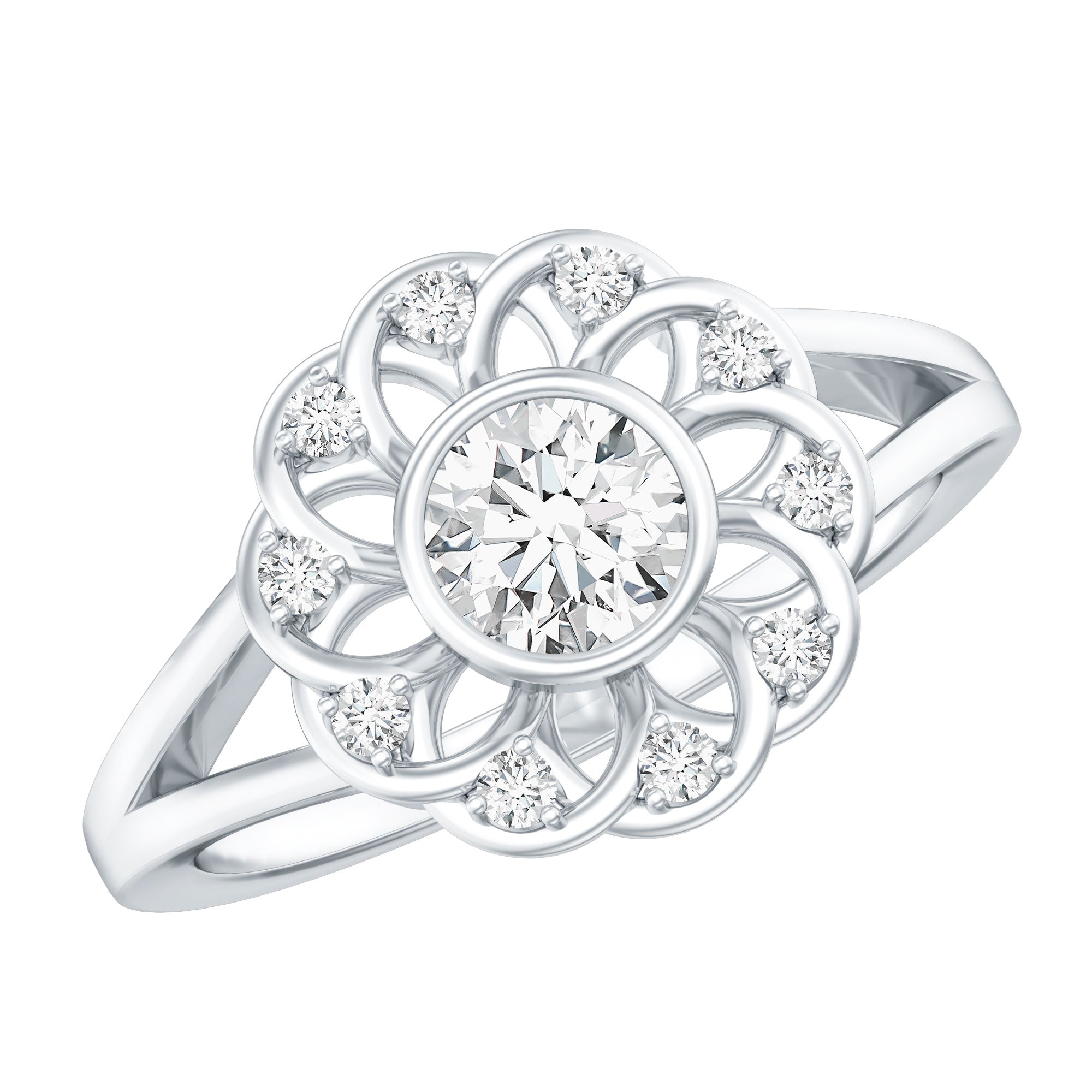 Lab Grown Diamond Nature Inspired Flower Engagement Ring Lab - ( EF-VS ) - Rosec Jewels