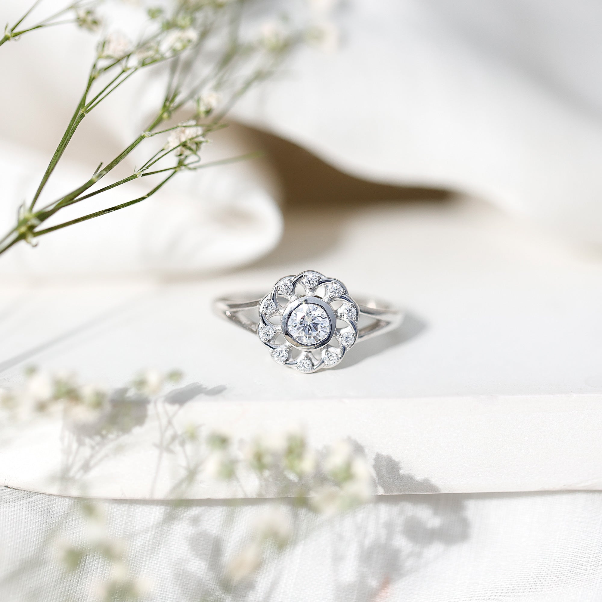 Lab Grown Diamond Nature Inspired Flower Engagement Ring Lab - ( EF-VS ) - Rosec Jewels