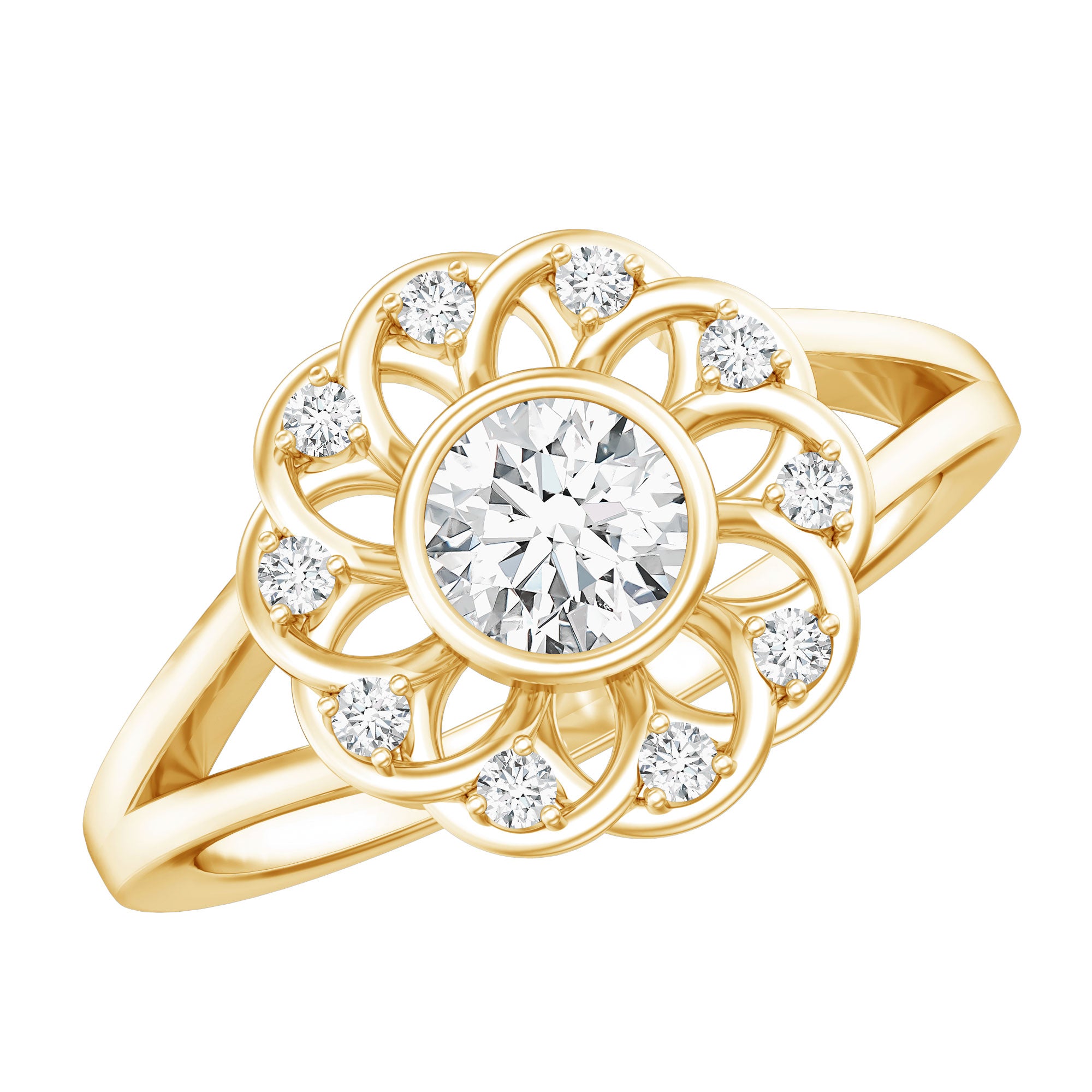 Lab Grown Diamond Nature Inspired Flower Engagement Ring Lab - ( EF-VS ) - Rosec Jewels