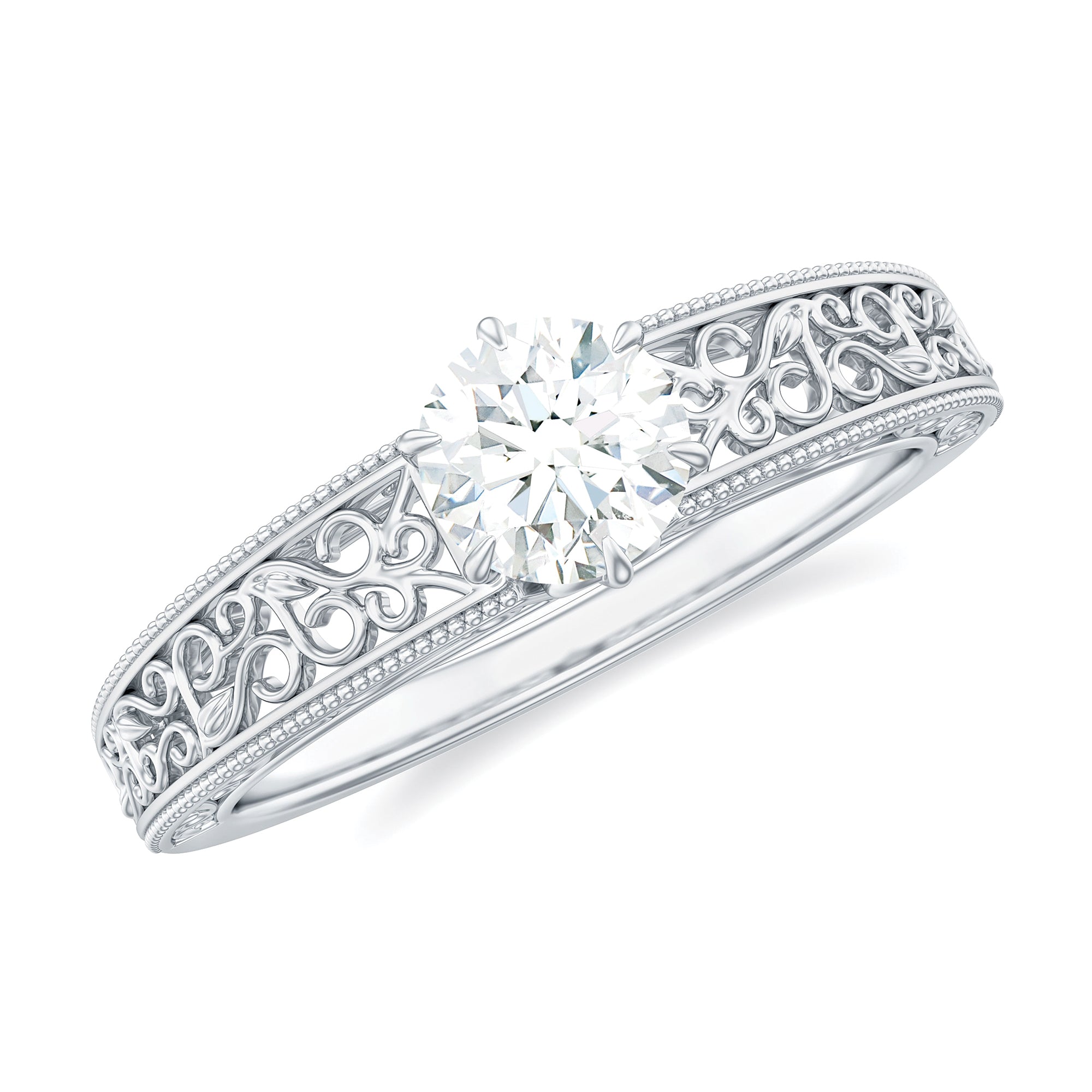 Vintage Inspired Solitaire Lab Grown Diamond Filigree Ring