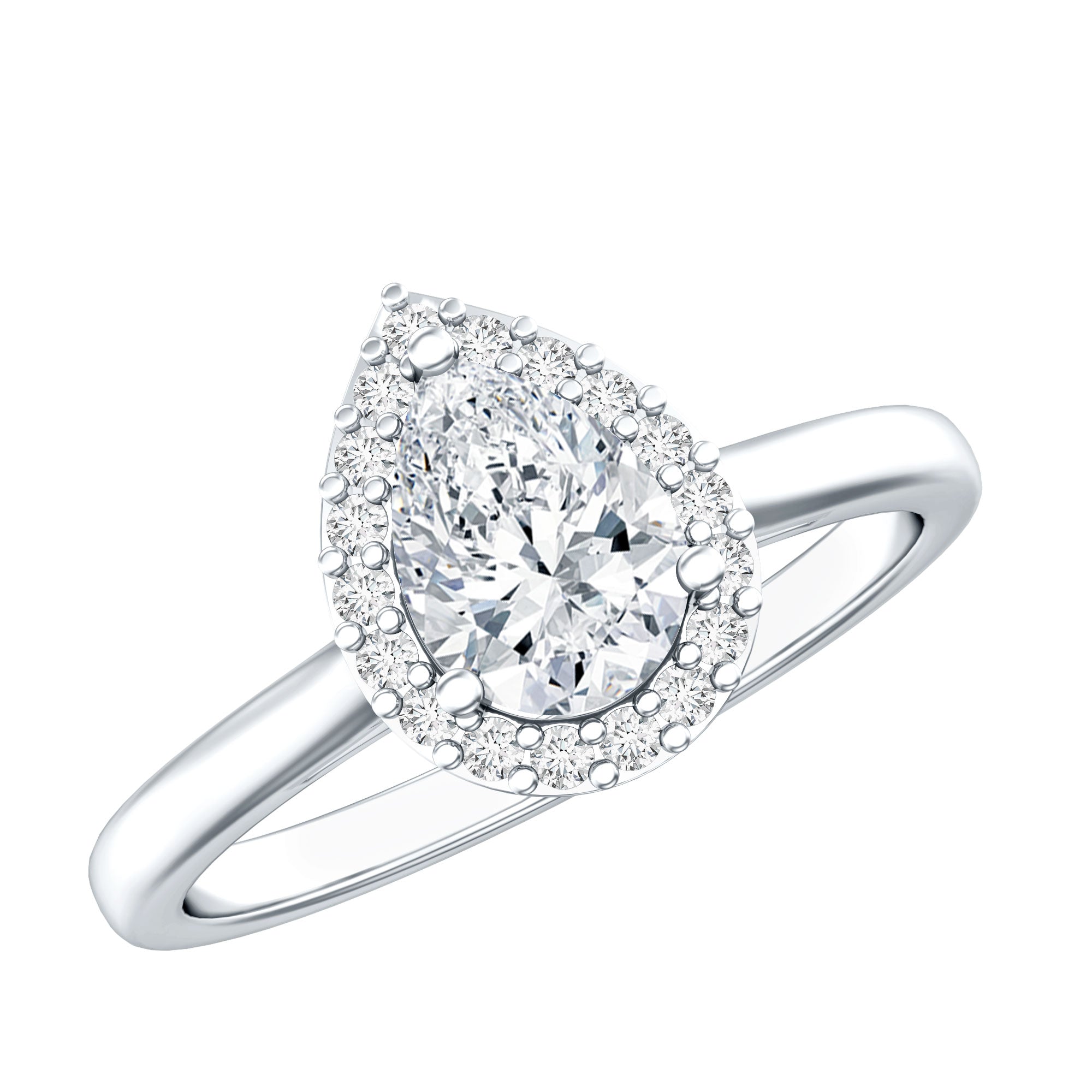 Classic Lab Grown Diamond Teardrop Engagement Ring with Halo Lab - ( EF-VS ) - Rosec Jewels