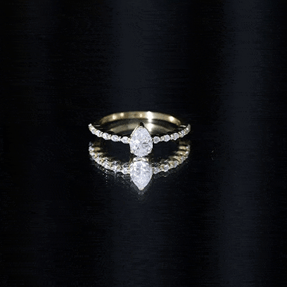 Pear Shape Lab Grown Diamond Solitaire Promise Ring with Side Stones Lab - ( EF-VS ) - Rosec Jewels