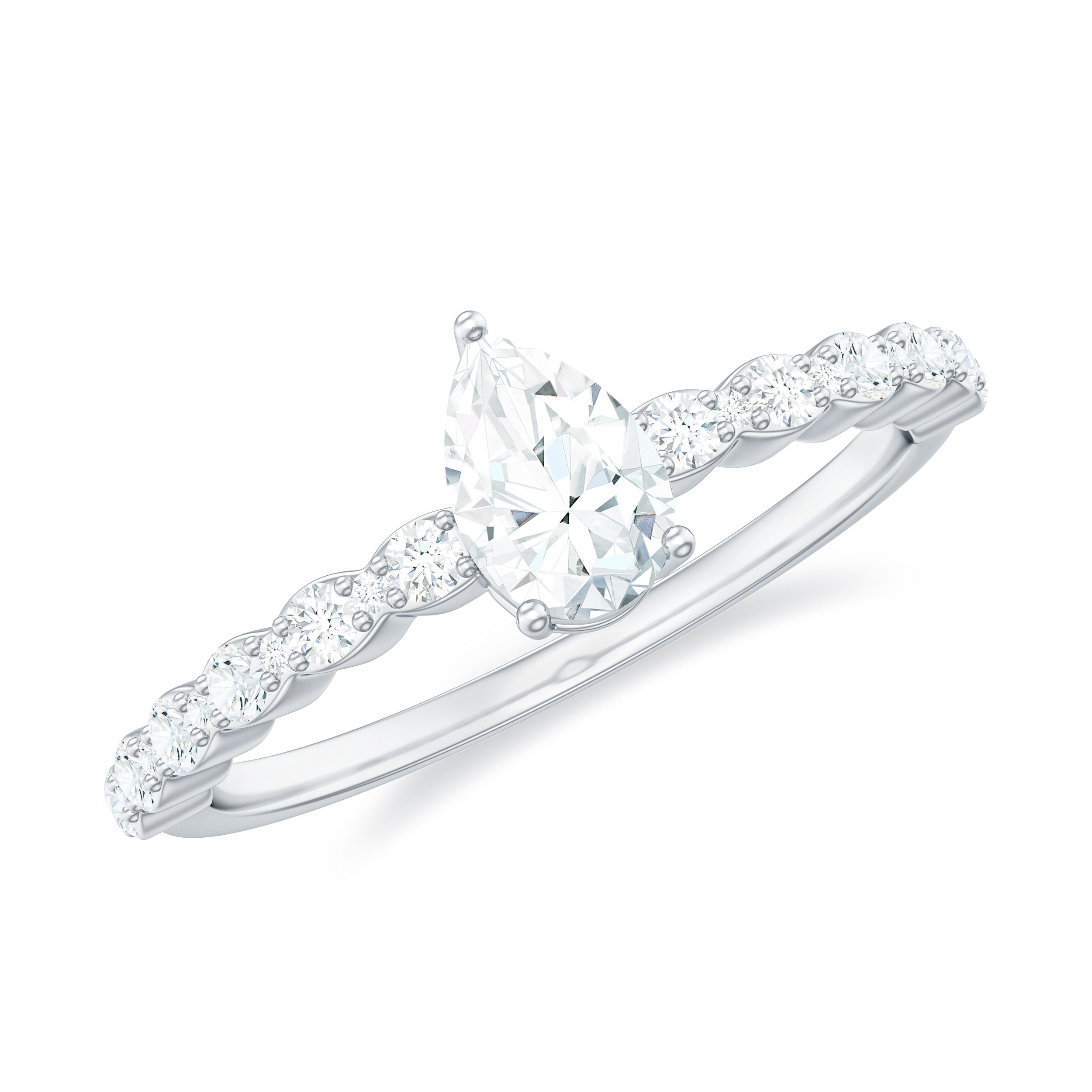 Pear Shape Lab Grown Diamond Solitaire Promise Ring with Side Stones Lab - ( EF-VS ) - Rosec Jewels