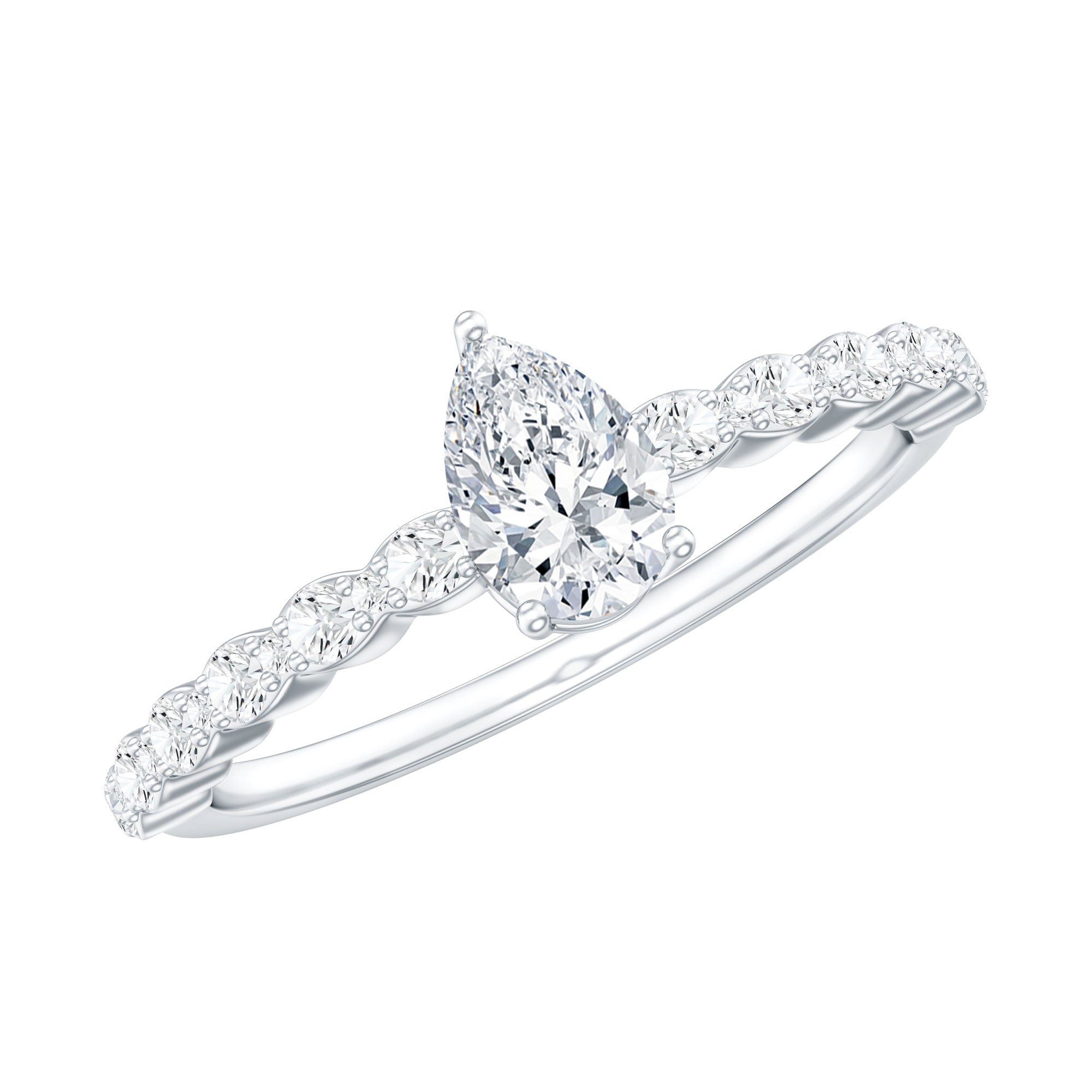 Pear Shape Lab Grown Diamond Solitaire Promise Ring with Side Stones Lab - ( EF-VS ) - Rosec Jewels