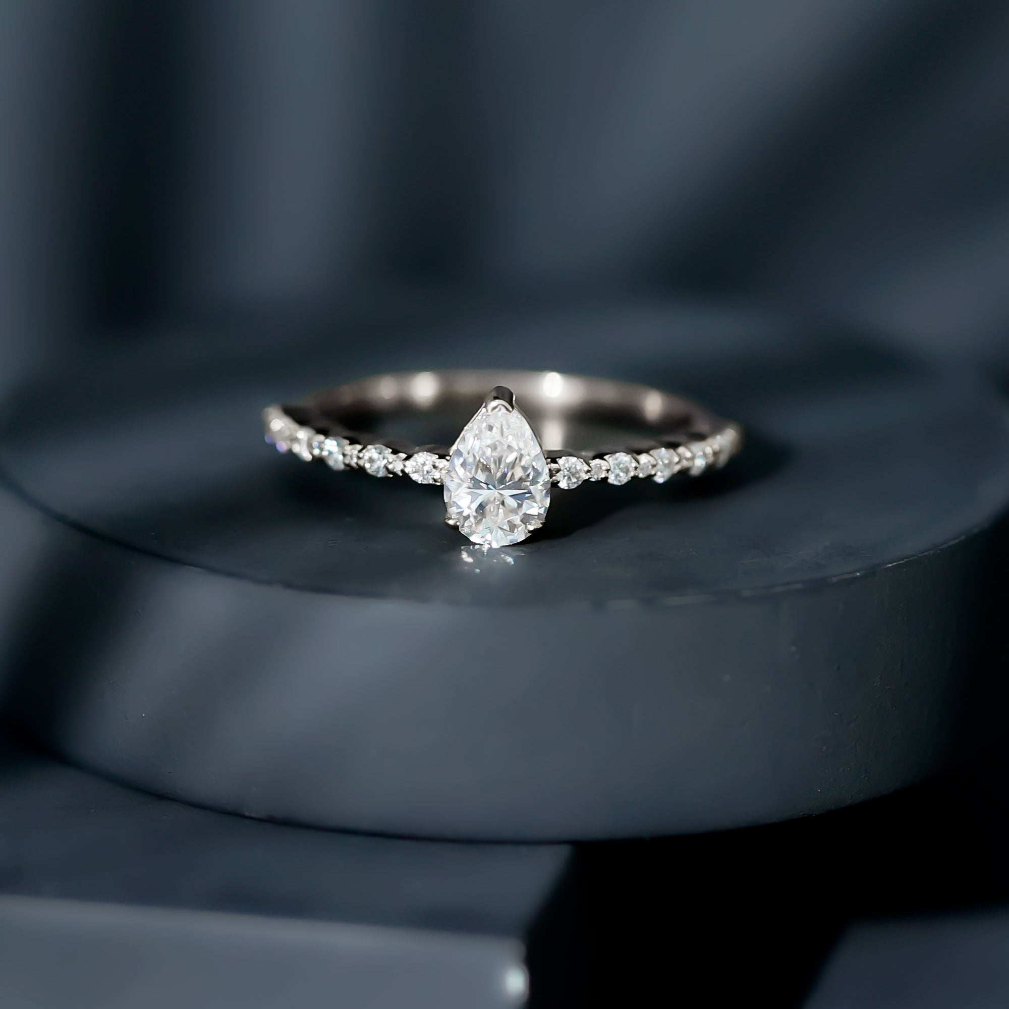 Pear Shape Lab Grown Diamond Solitaire Promise Ring with Side Stones Lab - ( EF-VS ) - Rosec Jewels