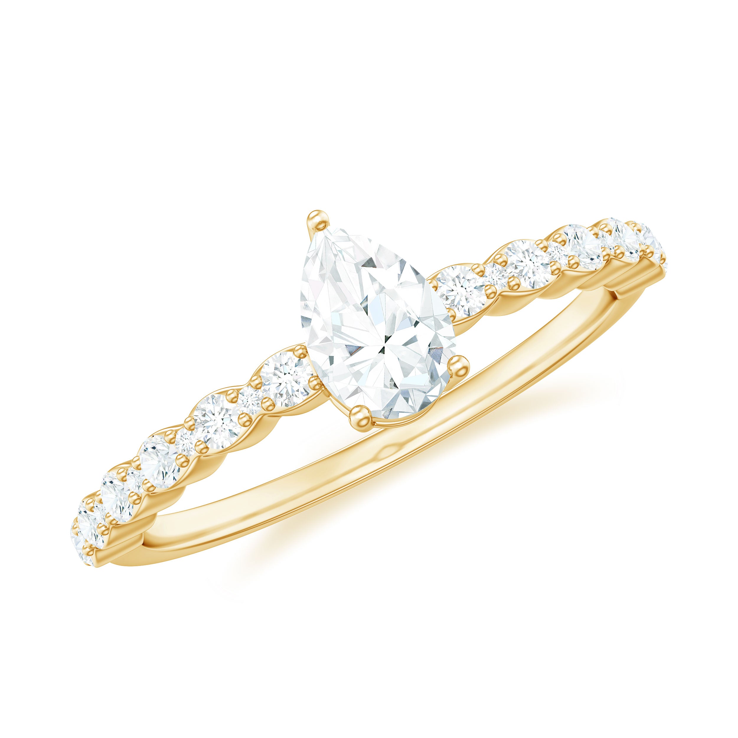 Pear Shape Lab Grown Diamond Solitaire Promise Ring with Side Stones Lab - ( EF-VS ) - Rosec Jewels