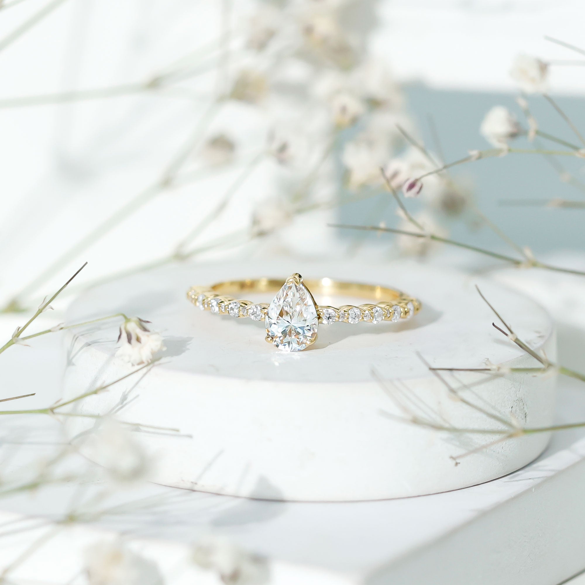 Pear Shape Lab Grown Diamond Solitaire Promise Ring with Side Stones Lab - ( EF-VS ) - Rosec Jewels