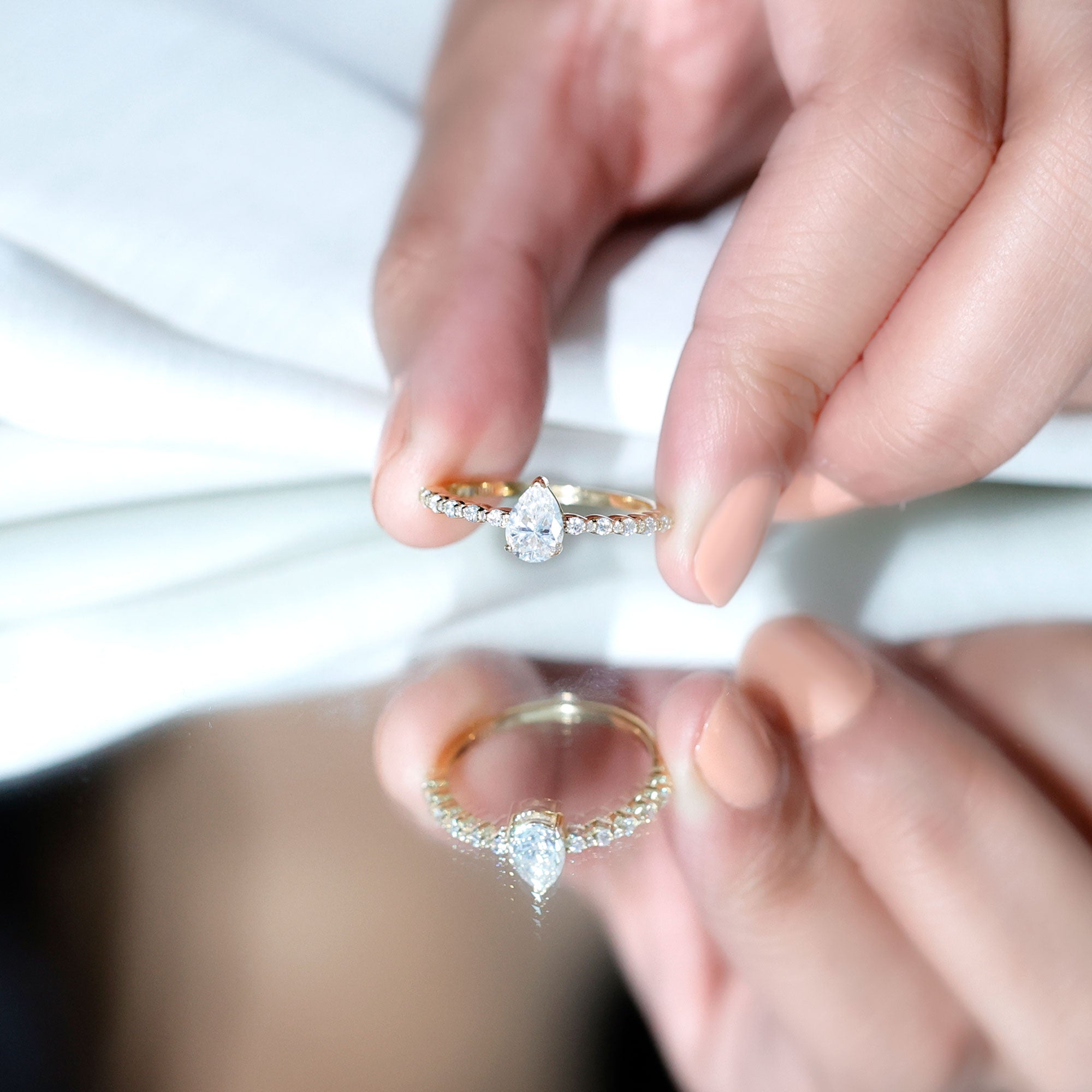 Pear Shape Lab Grown Diamond Solitaire Promise Ring with Side Stones Lab - ( EF-VS ) - Rosec Jewels