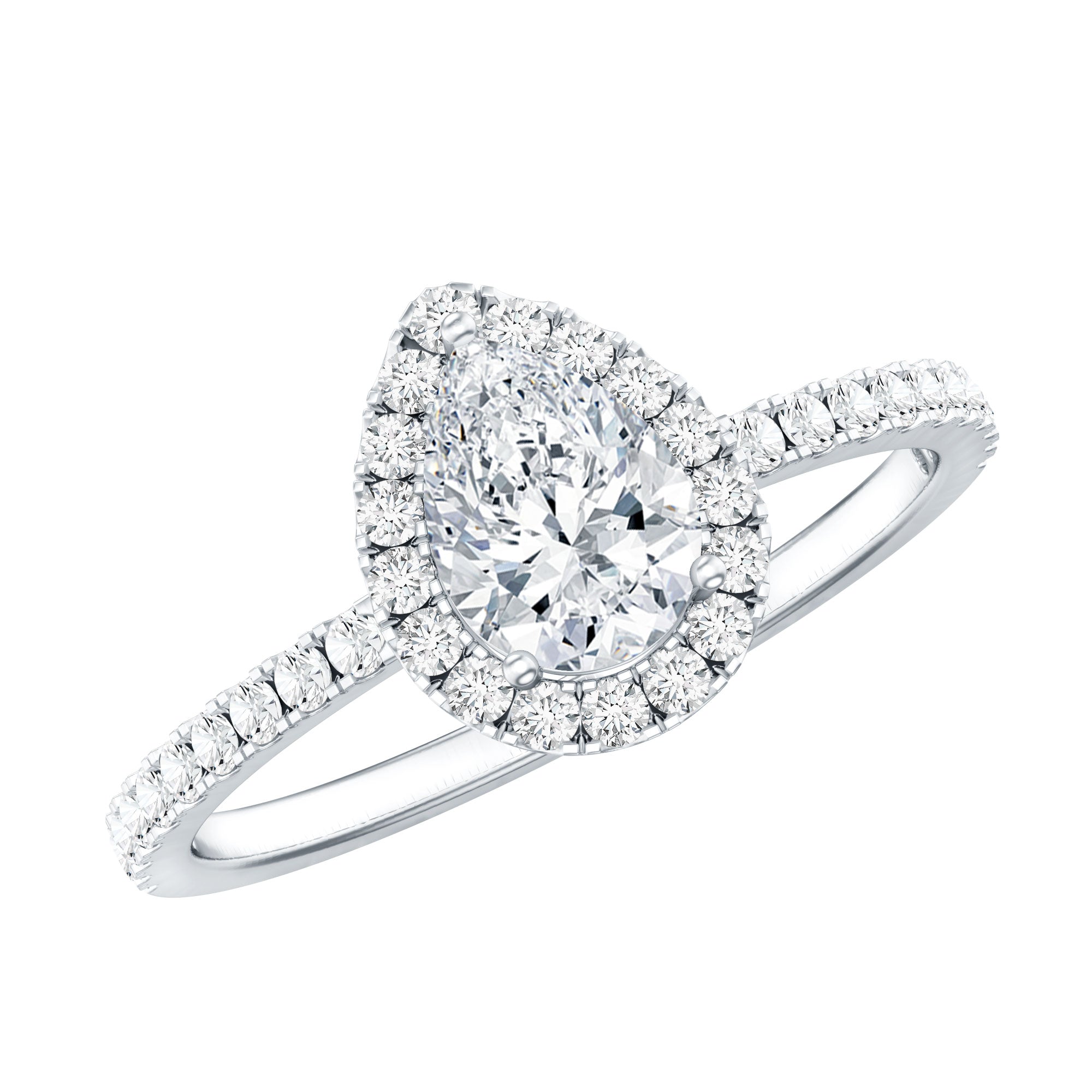 Classic Lab Grown Diamond Pear Engagement Ring with Halo Lab - ( EF-VS ) - Rosec Jewels