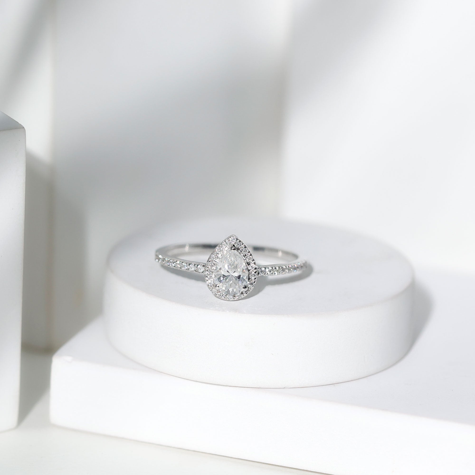 Classic Lab Grown Diamond Pear Engagement Ring with Halo Lab - ( EF-VS ) - Rosec Jewels