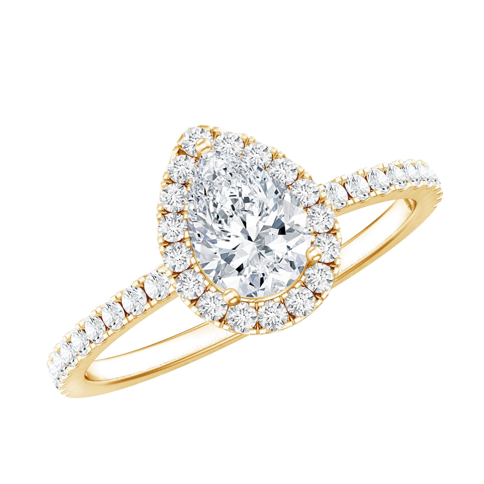 Classic Lab Grown Diamond Pear Engagement Ring with Halo Lab - ( EF-VS ) - Rosec Jewels