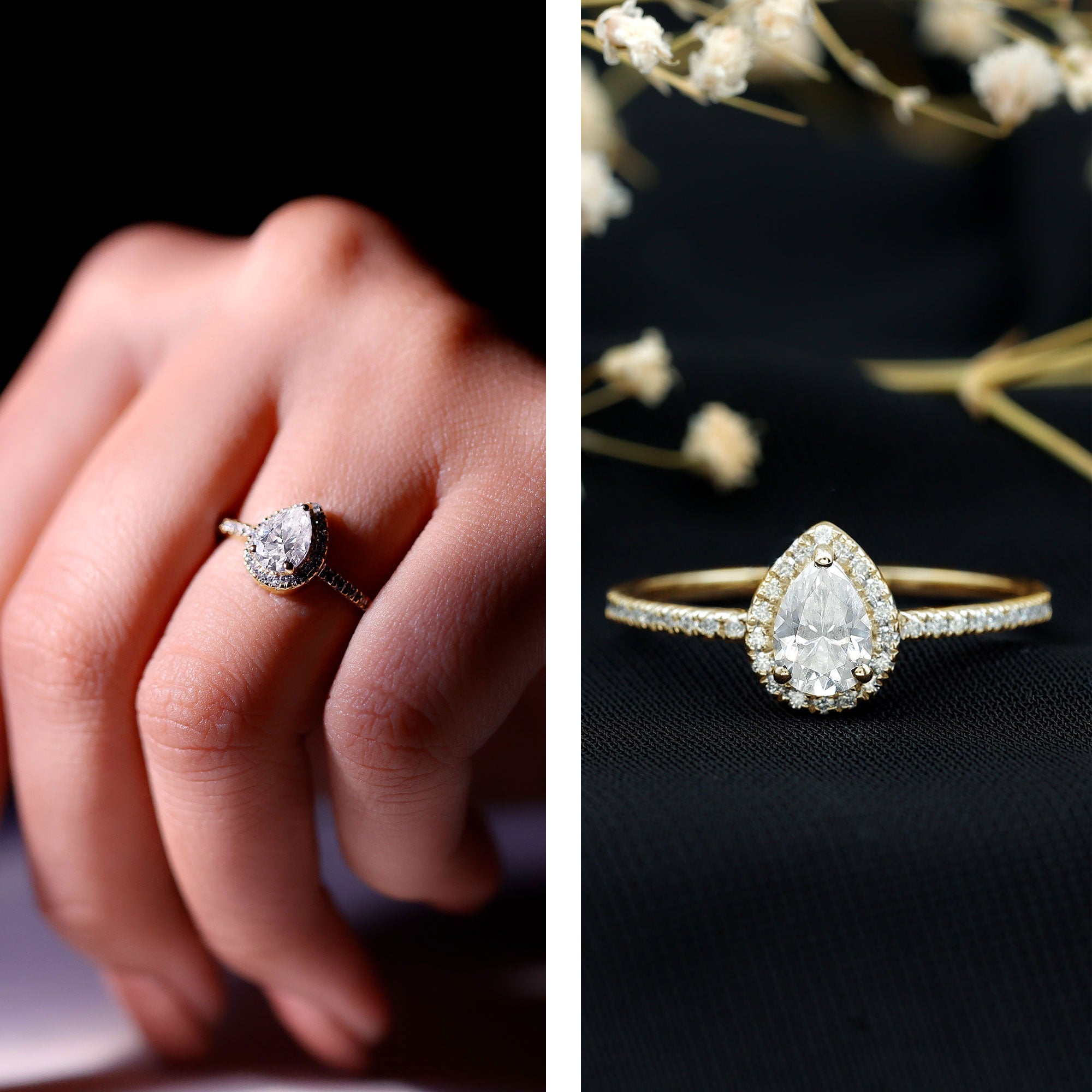 Classic Lab Grown Diamond Pear Engagement Ring with Halo Lab - ( EF-VS ) - Rosec Jewels