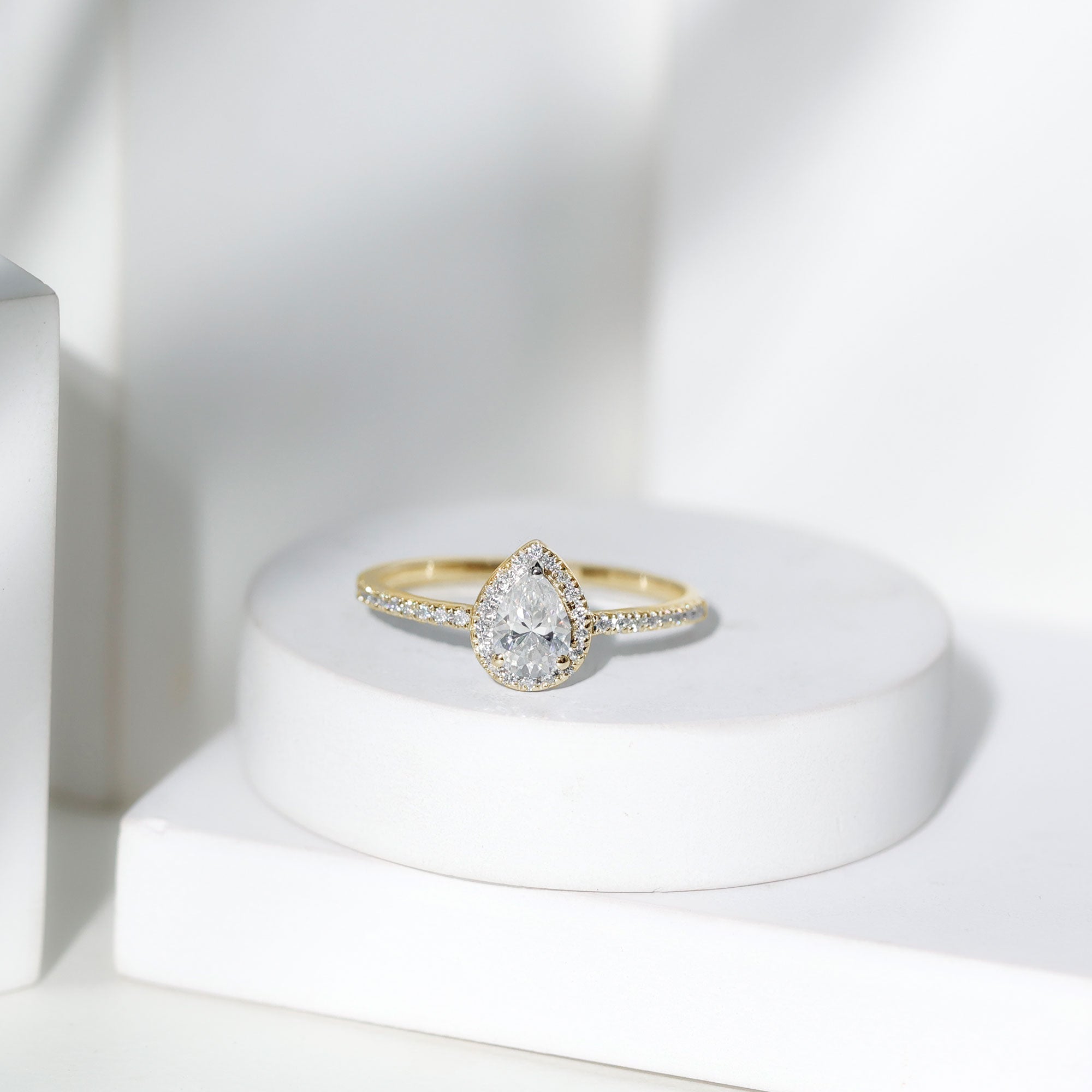 Classic Lab Grown Diamond Pear Engagement Ring with Halo Lab - ( EF-VS ) - Rosec Jewels
